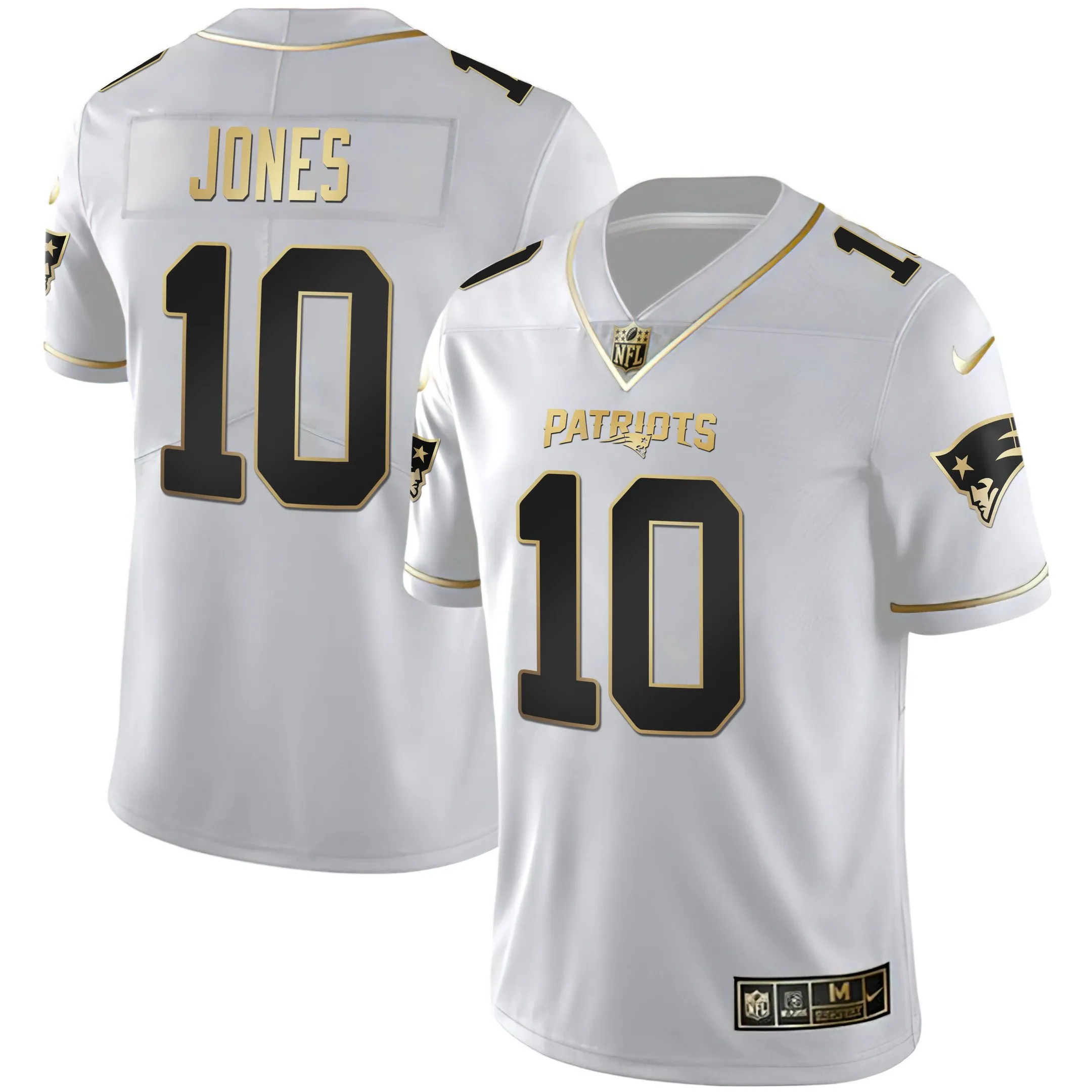 Men's New England Patriots White Gold & Black Gold Jersey - All Stitched