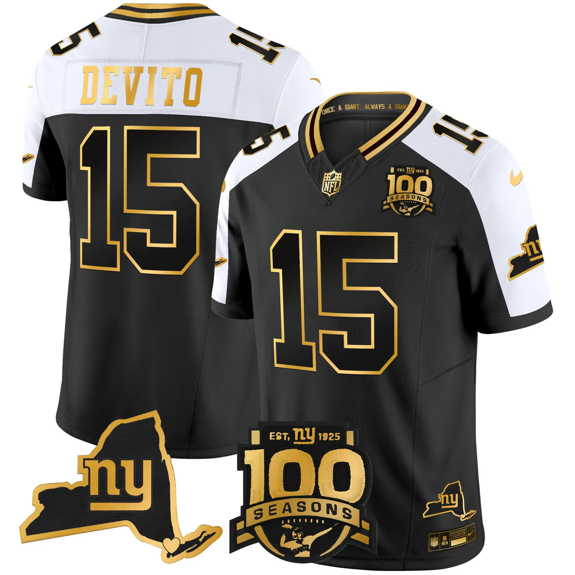 Men's New York Giants 100th Season & State Patch Gold Vapor Limited Jersey - All Stitched