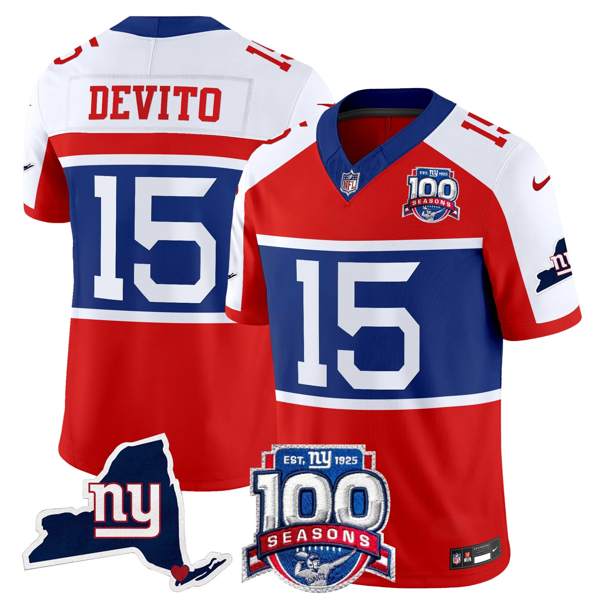 Men's New York Giants 'Century Red' 100th Commemorative Vapor Jersey V2 - All Stitched