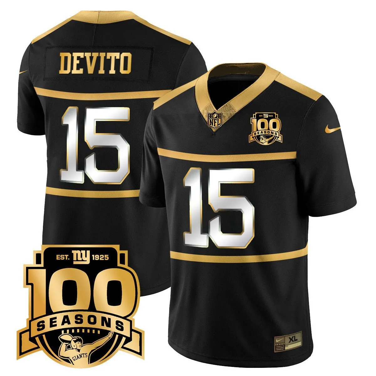 Men's New York Giants 'Century Red' 100th Season Commemorative Gold Vapor Jersey - All Stitched