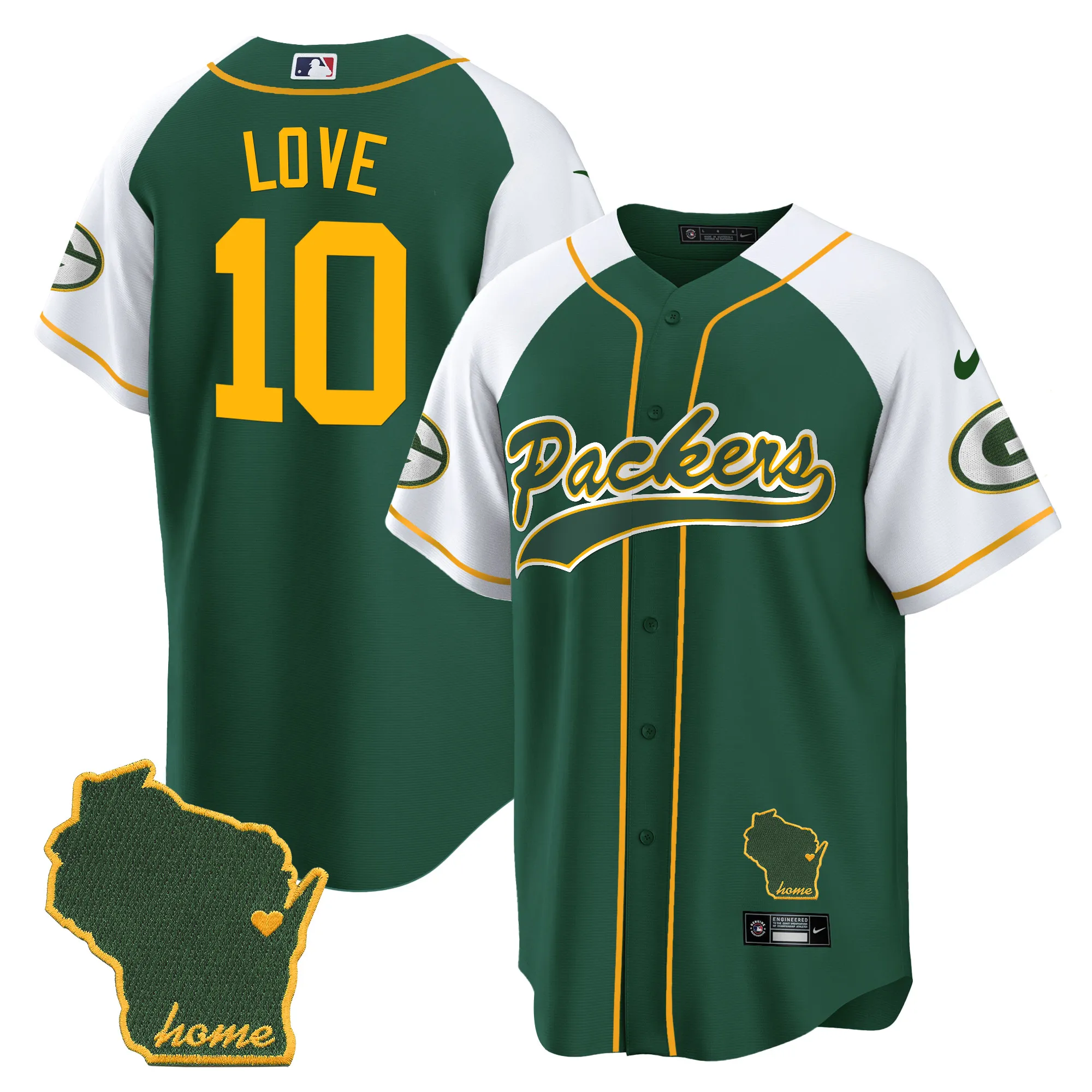 Men's Packers Home Patch Baseball Jersey - All Stitched