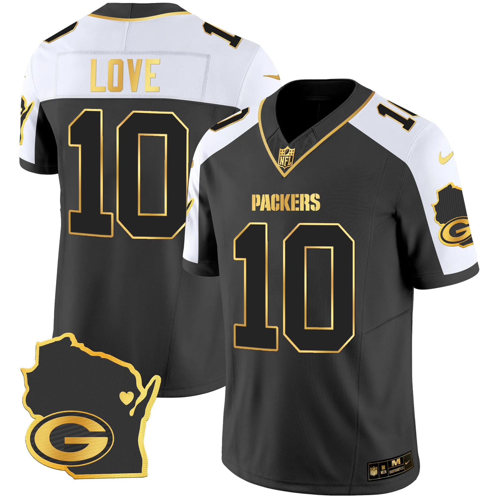 Men's Packers Home Patch Gold Vapor Jersey V2 - All Stitched