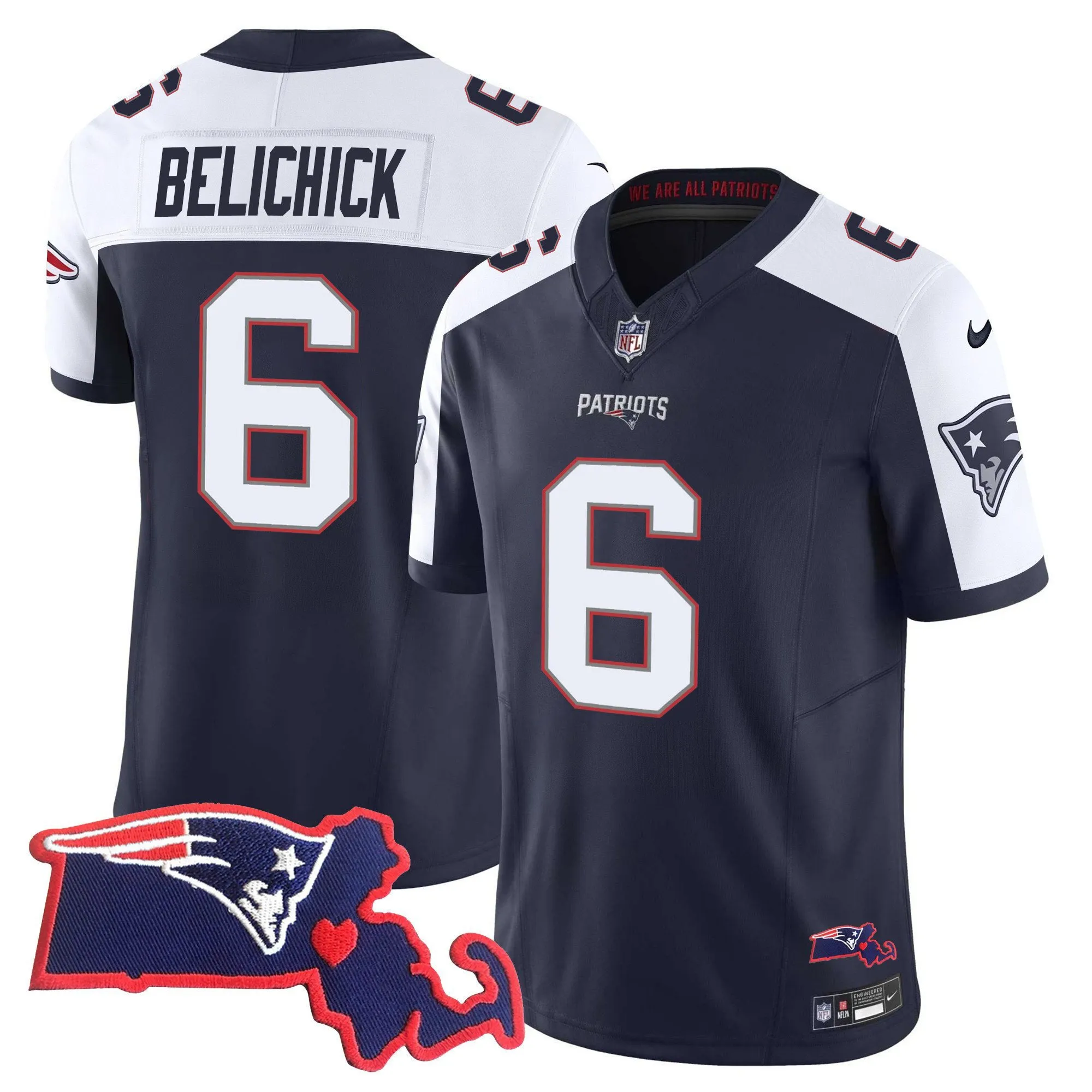 Men's Patriots Bill Belichick 6x Champions Vapor Jersey - All Stitched
