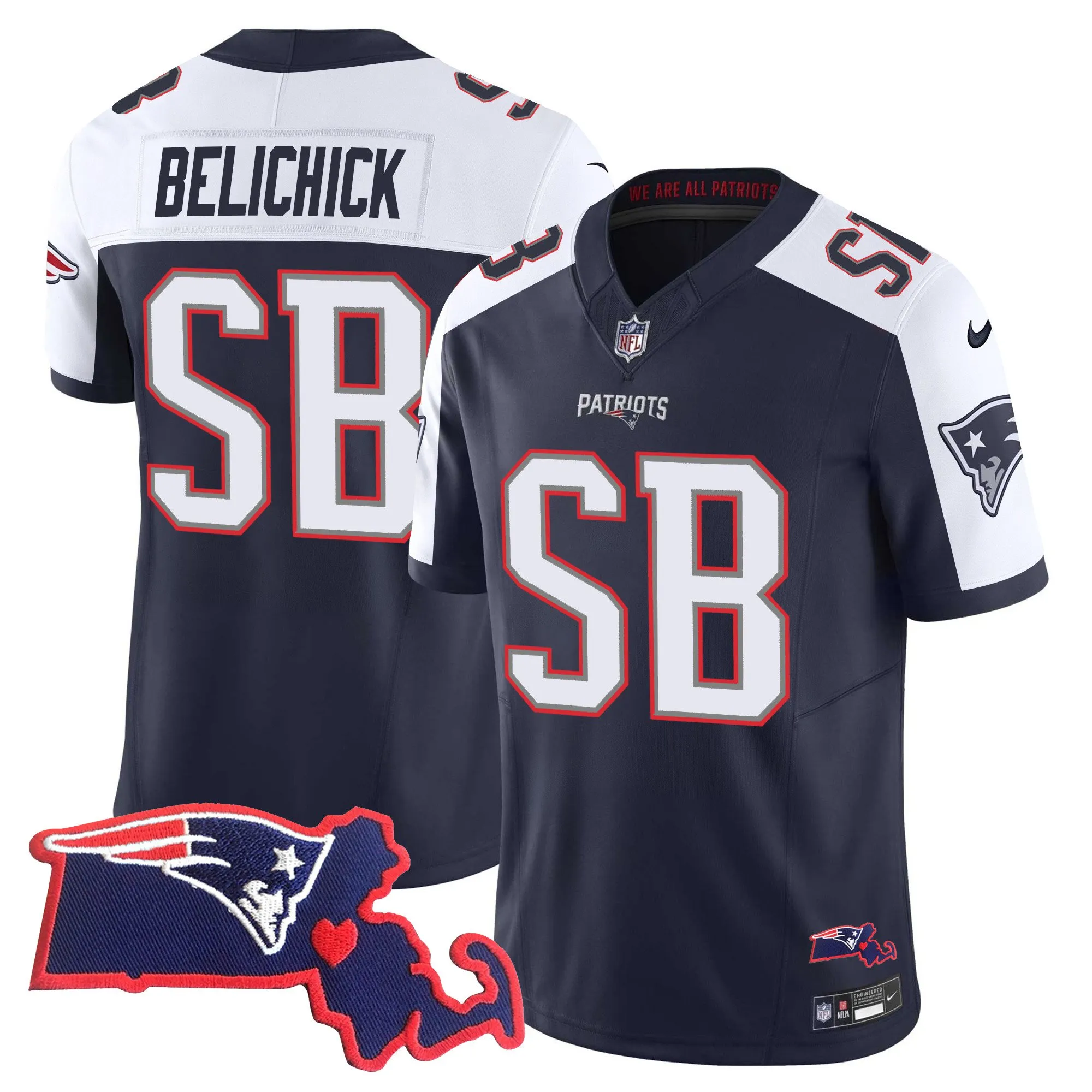 Men's Patriots Bill Belichick "SB 36, 38, 39, 49, 51 Champions" Vapor Jersey - All Stitched