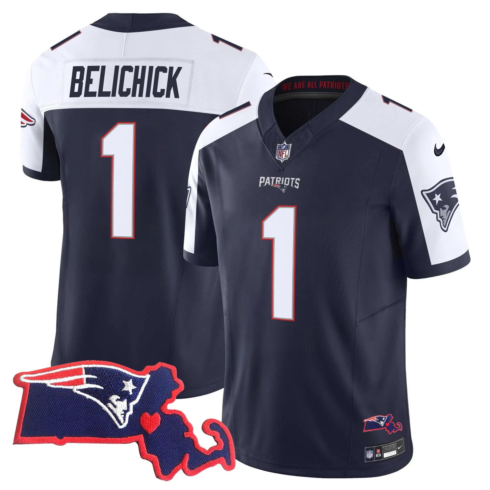 Men's Patriots Massachusetts Patch Vapor Jersey - All Stitched