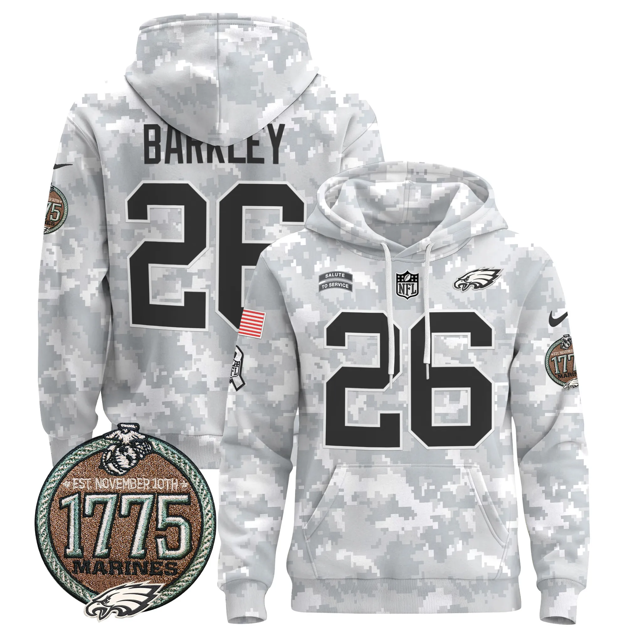 Men's Philadelphia Eagles 2024 Salute to Service Establishment Year Patch Pullover Hoodie - All Stitched
