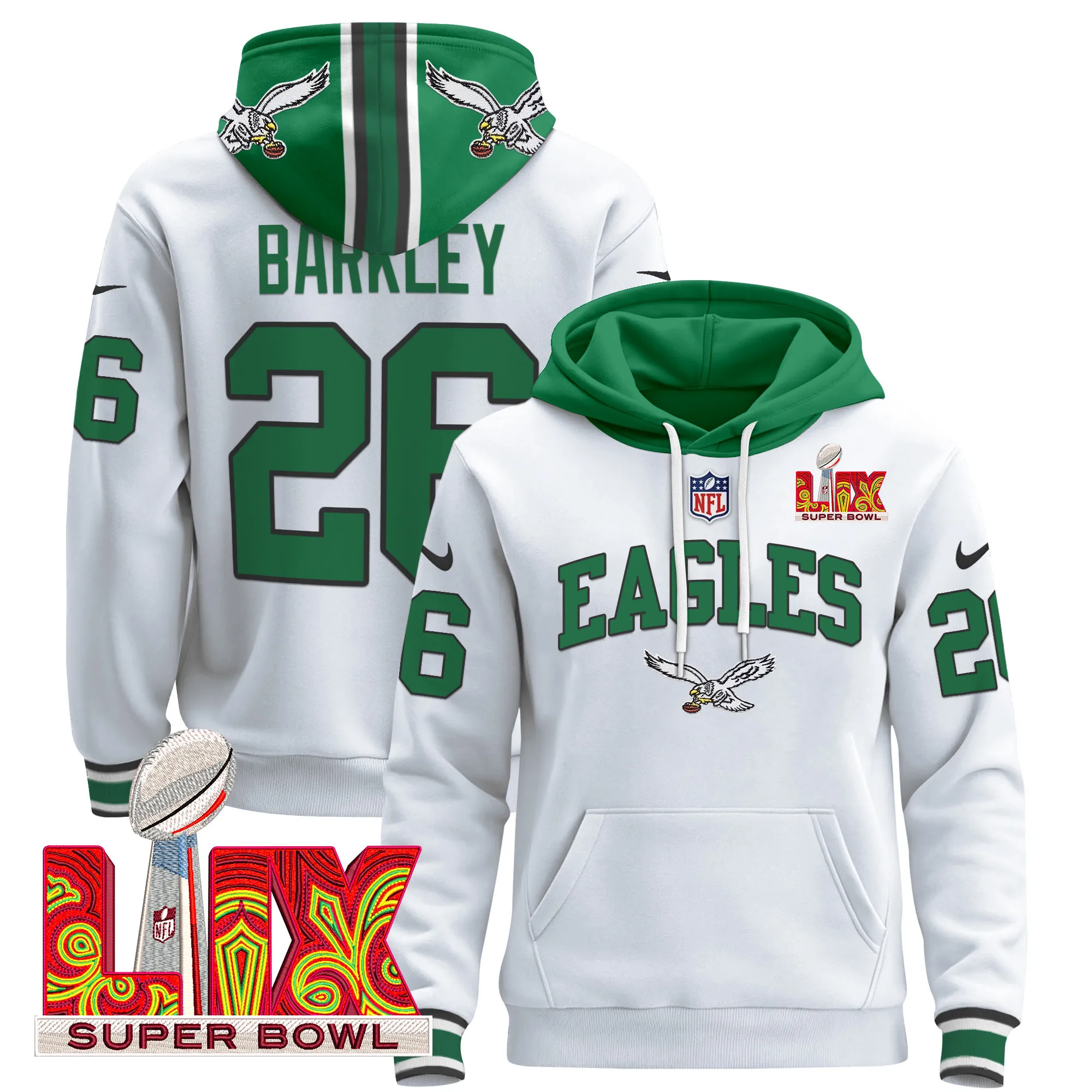 Men's Philadelphia Eagles Super Bowl LIX Patch Pullover Hoodie V2 - All Stitched