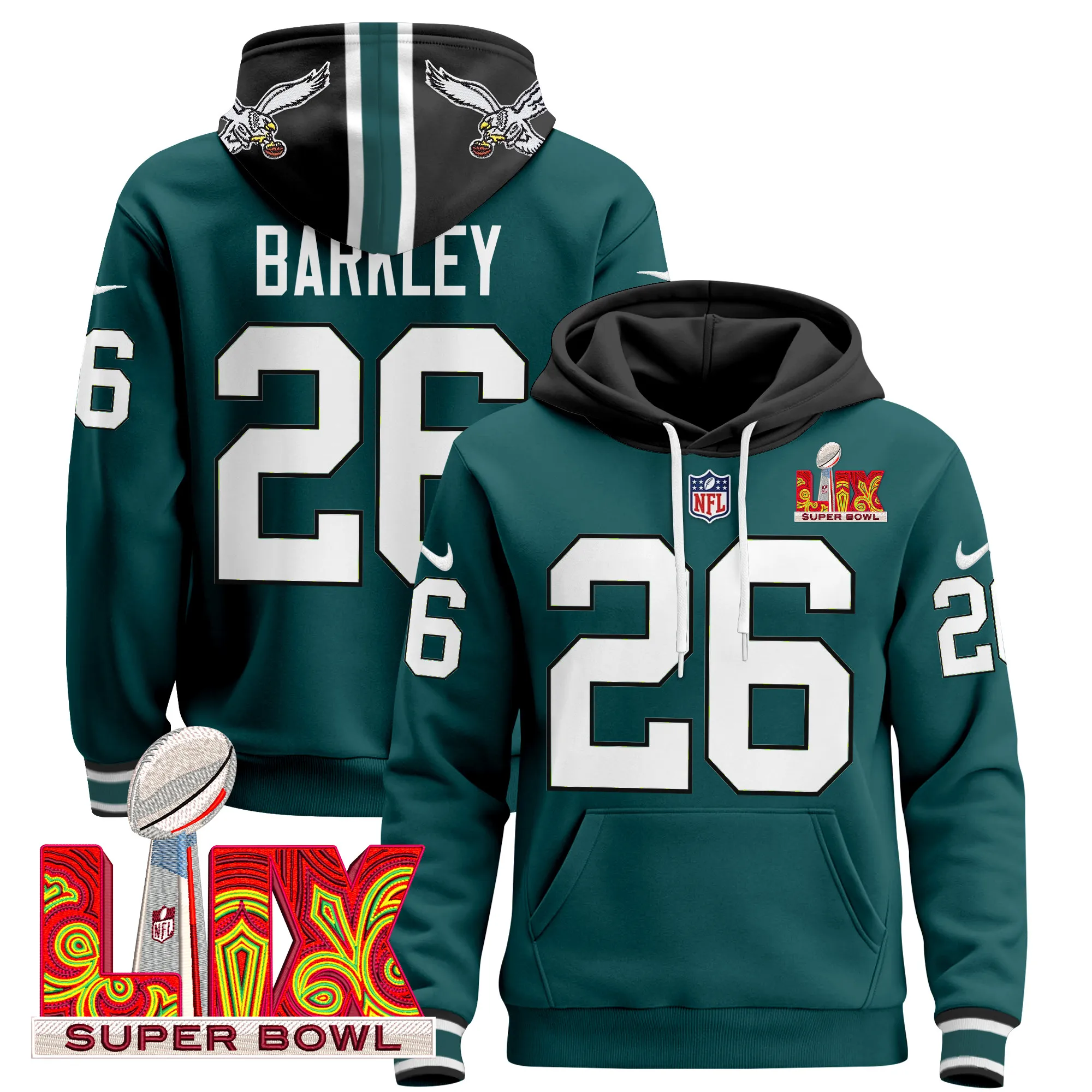 Men's Philadelphia Eagles Super Bowl LIX Patch Pullover Hoodie V3 - All Stitched