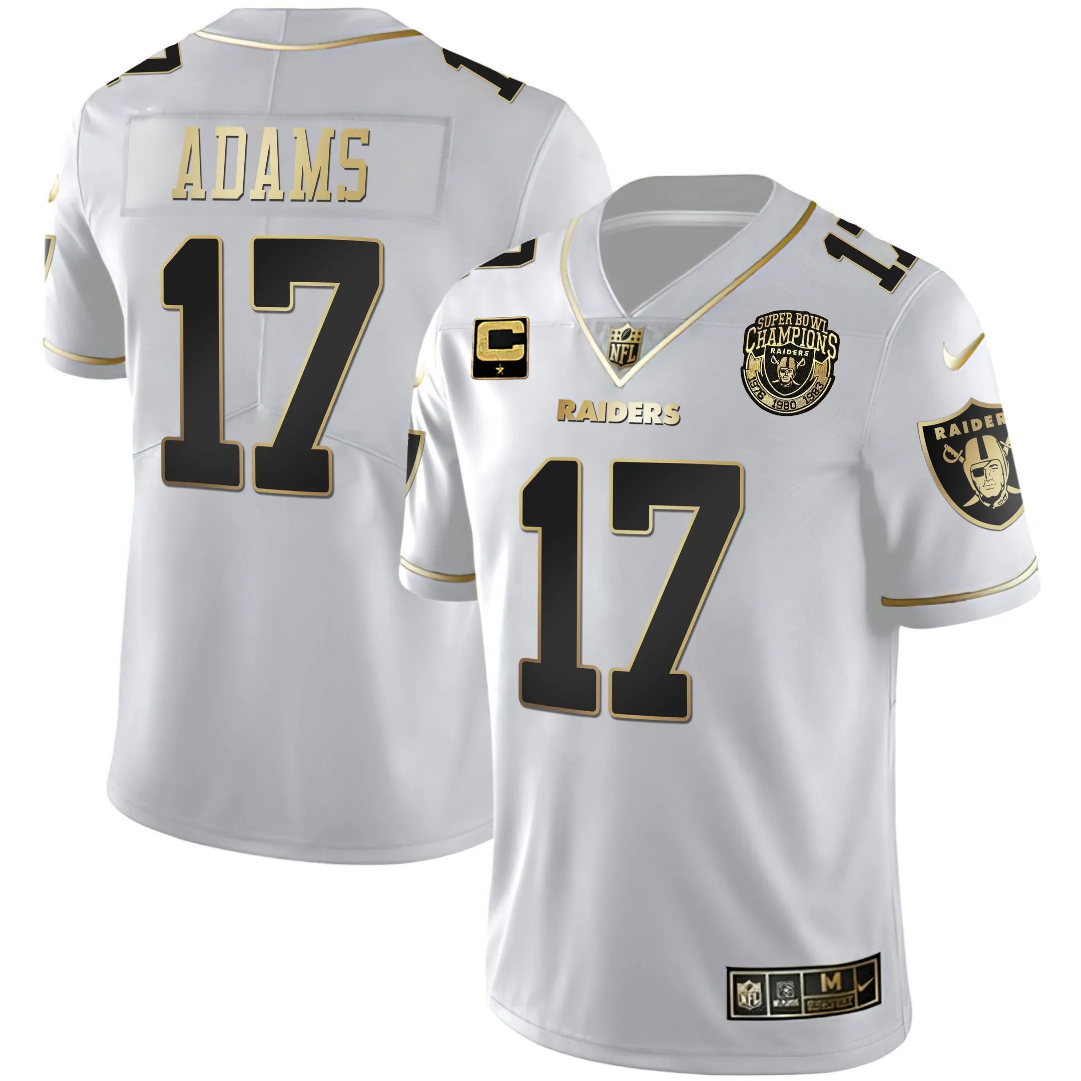Men's Raiders 1976 - 1980 - 1983 Super Bowl Champions Patch White Gold and Black Gold - All Stitched