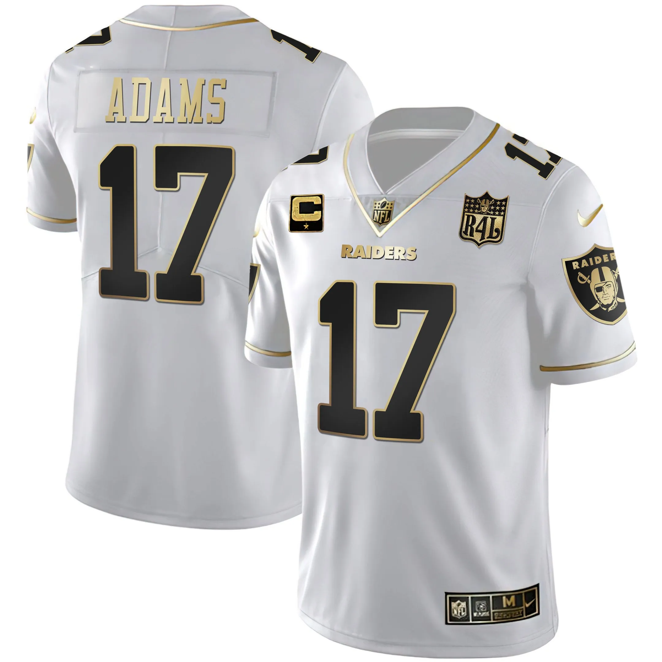 Men's Raiders Raider4Life Patch White Gold and Black Gold - All Stitched