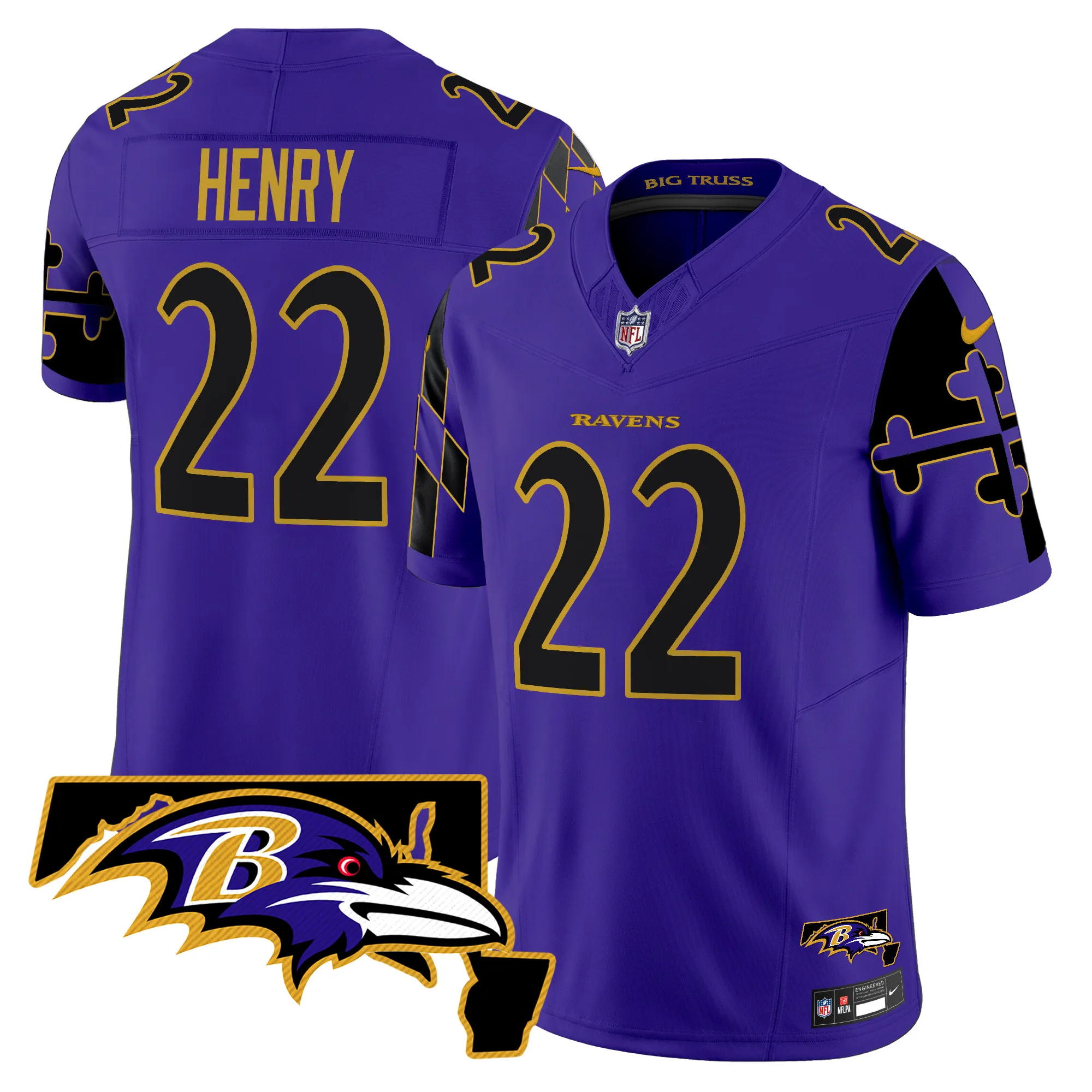 Men's Ravens Maryland Flag Map Patch Vapor Limited Jersey - All Stitched