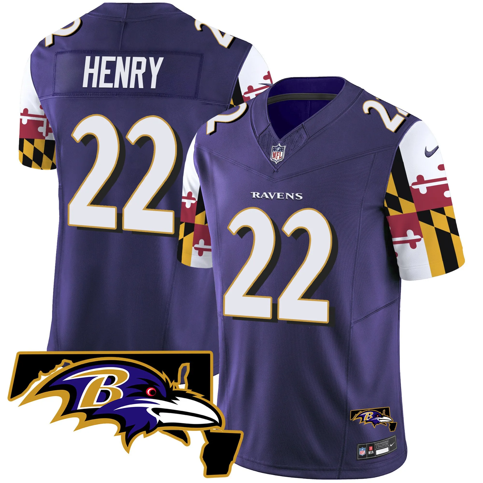 Men's Ravens Maryland Flag Vapor Limited Jersey V2 - All Stitched