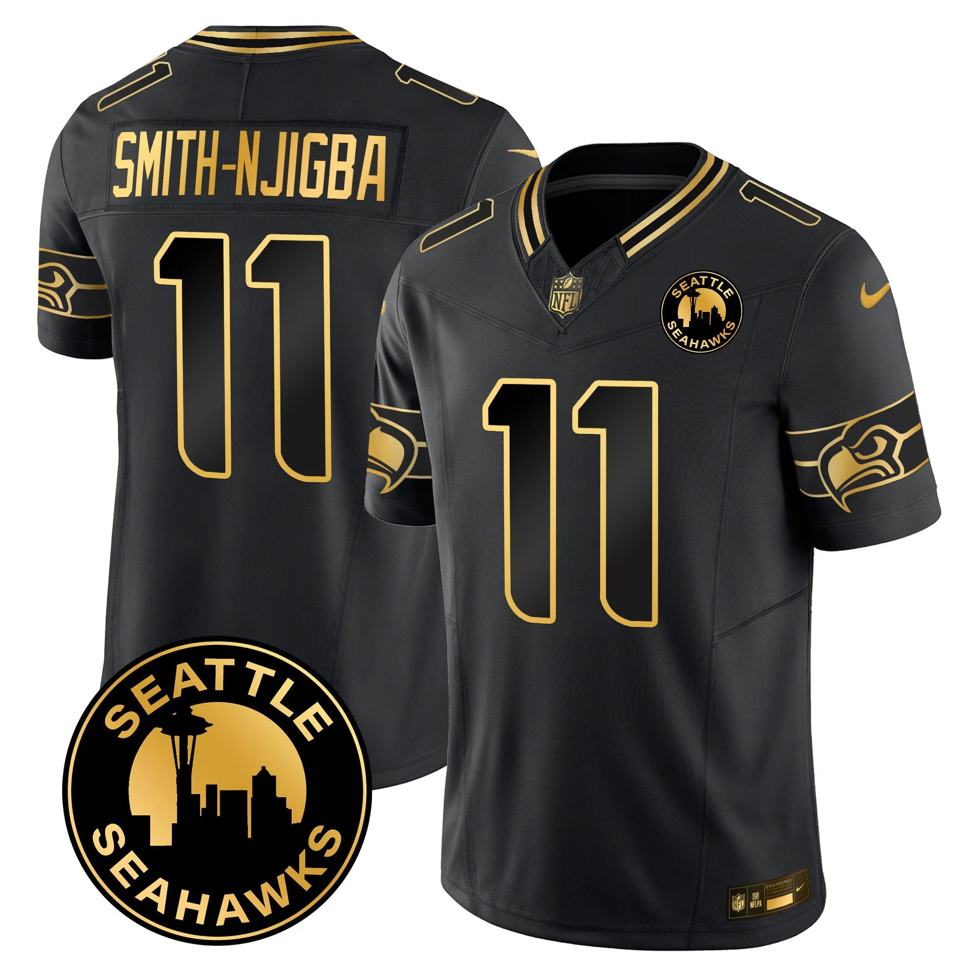 Men's Seahawks 2024 Seattle City Patch Gold Vapor Limited Jersey - All Stitched