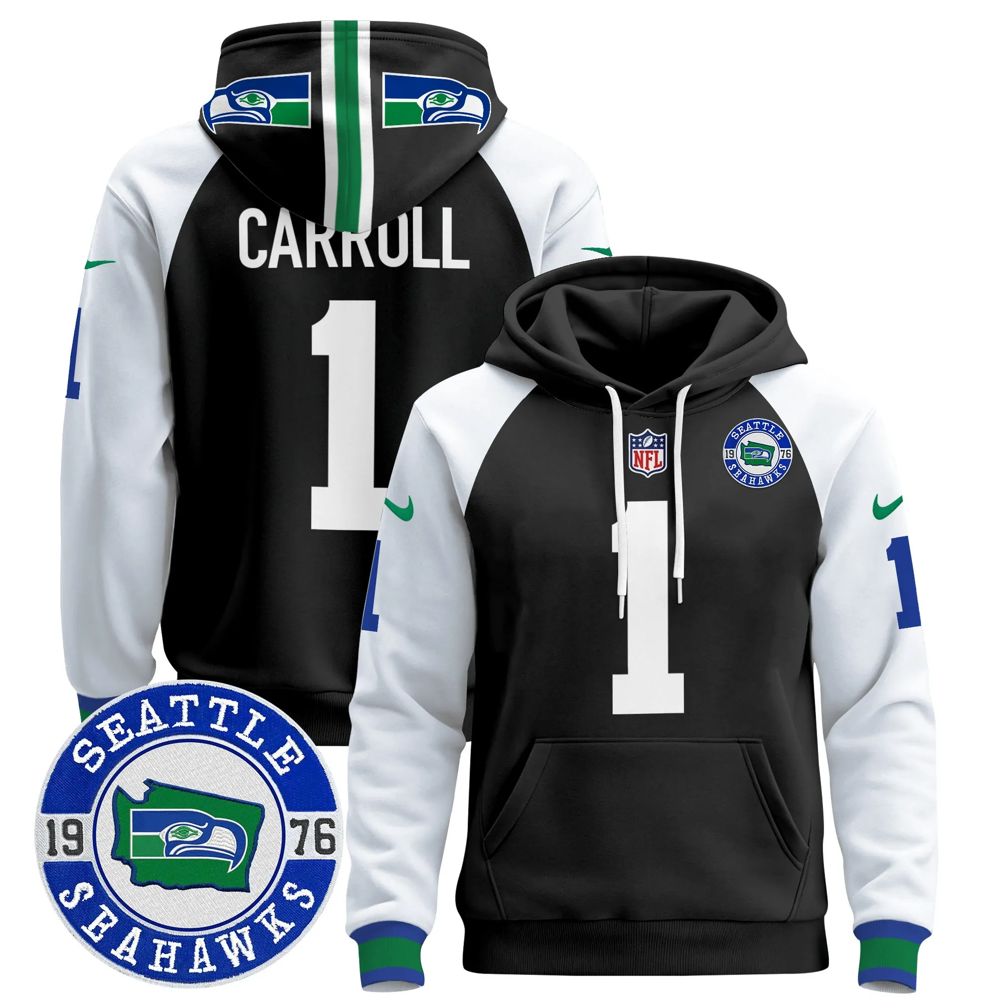Men's Seahawks Throwback Est. 1976 Patch Pullover Hoodie - All Stitched