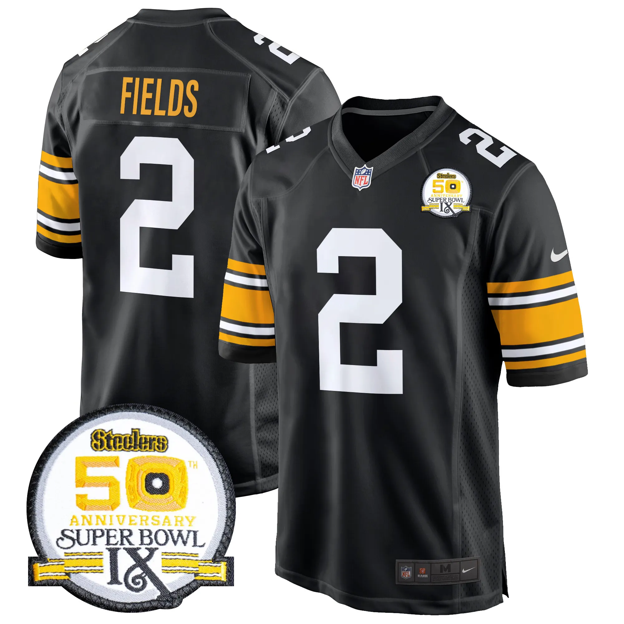 Men's Steelers 50th Anniversary Of Super Bowl IX Patch Game Jersey - All Stitched