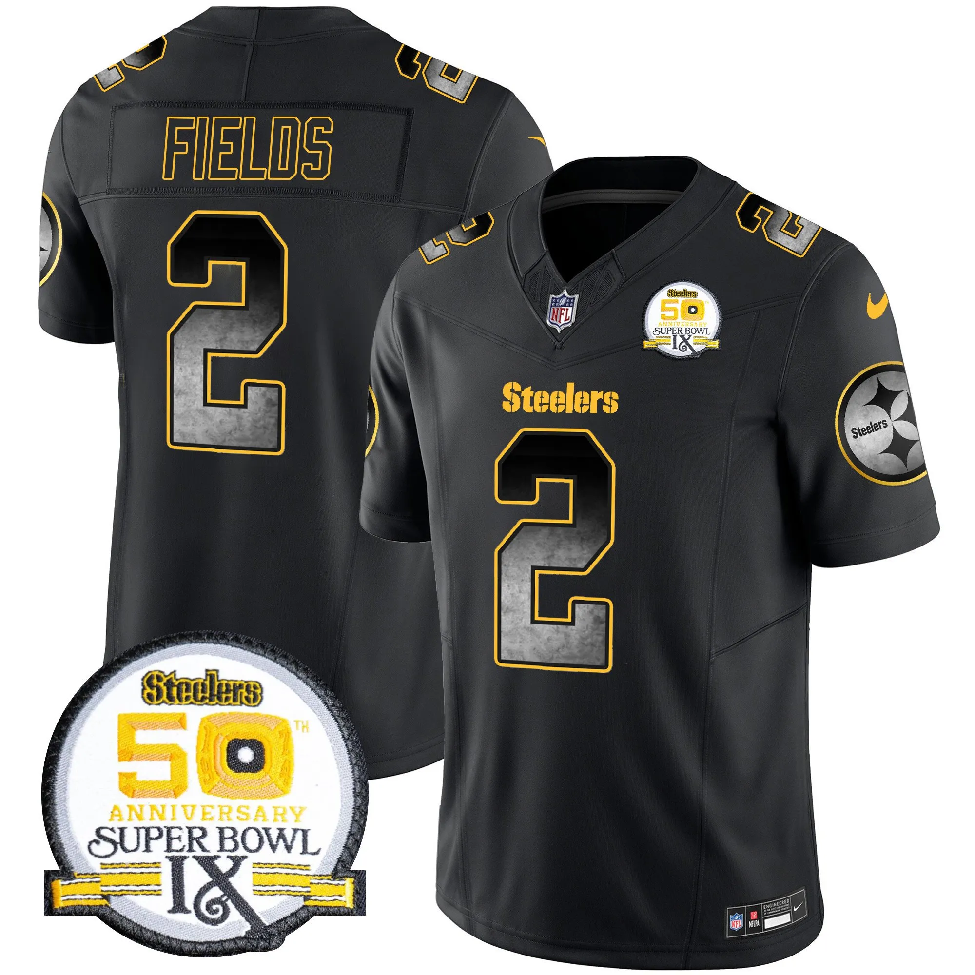 Men's Steelers Arch Smoke 50th Anniversary Of Super Bowl IX Patch Vapor Limited Jersey - All Stitched