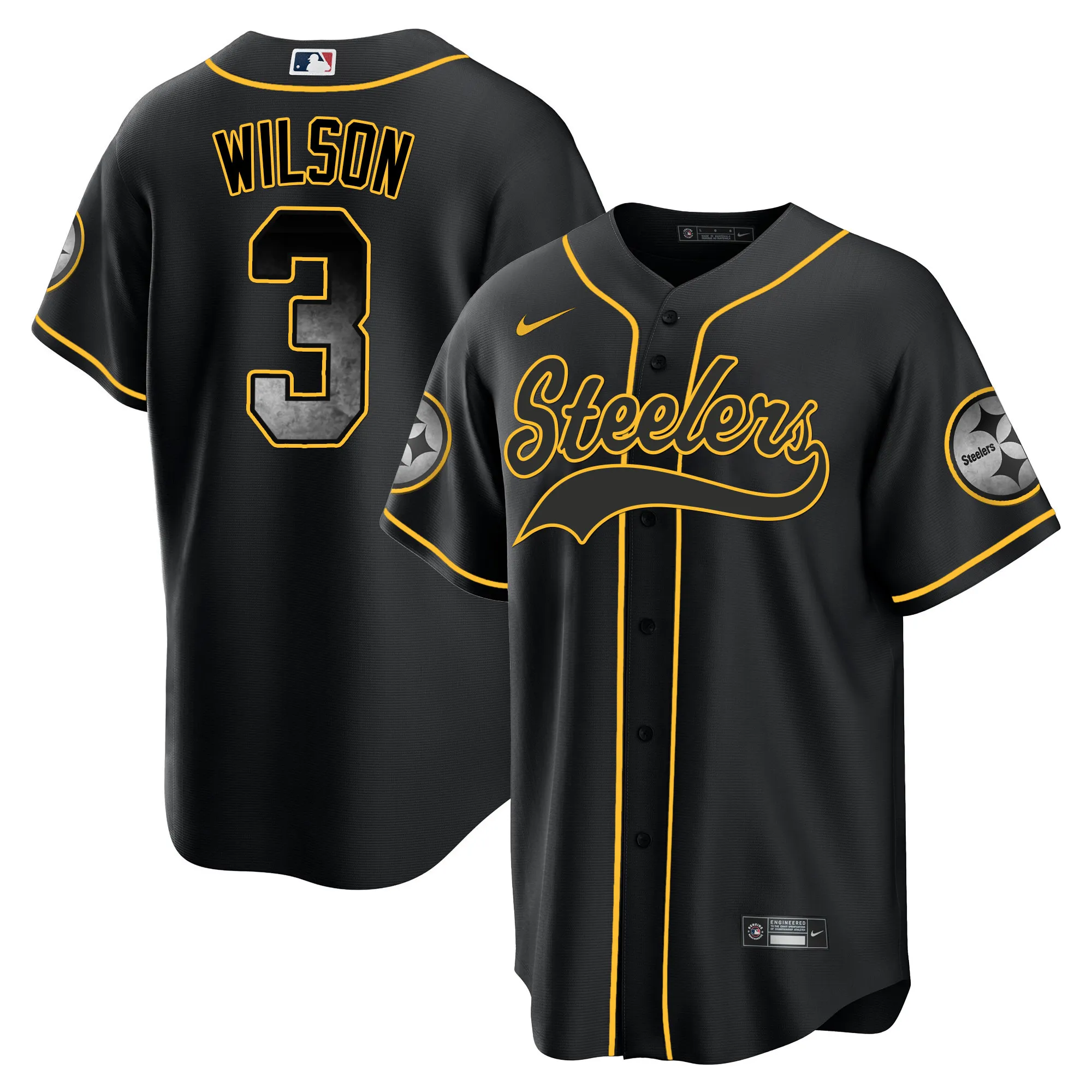 Men's Steelers Arch Smoke Baseball Jersey - All Stitched
