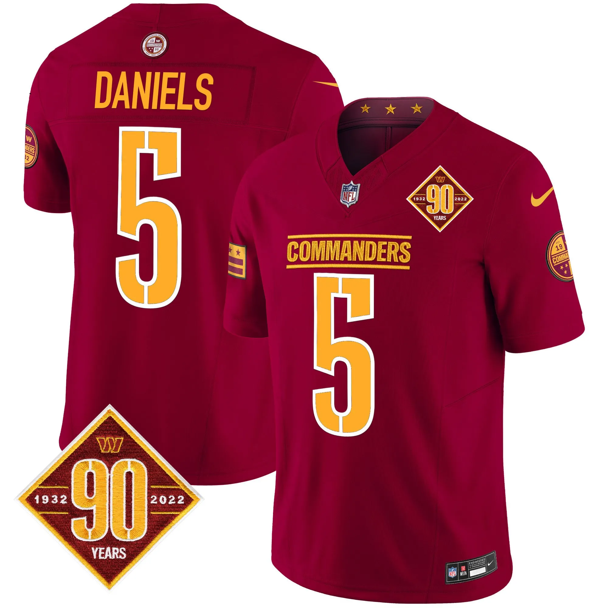 Men's Washington Commanders 90th Anniversary Patch Vapor Limited Jersey - All Stitched