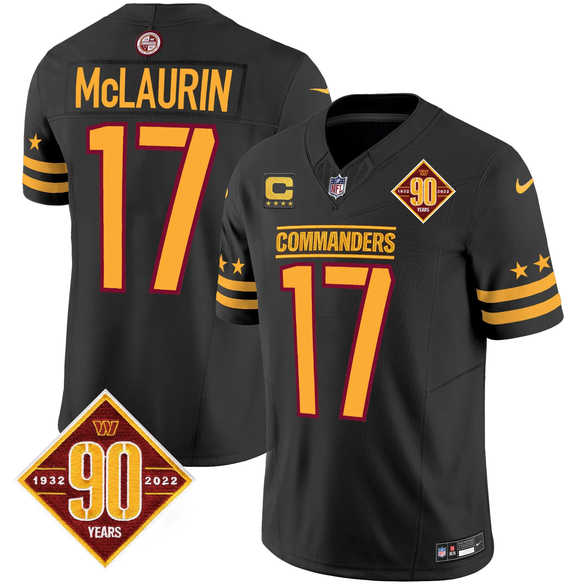 Men's Washington Commanders 90th Anniversary Patch Vapor Limited Jersey - All Stitched