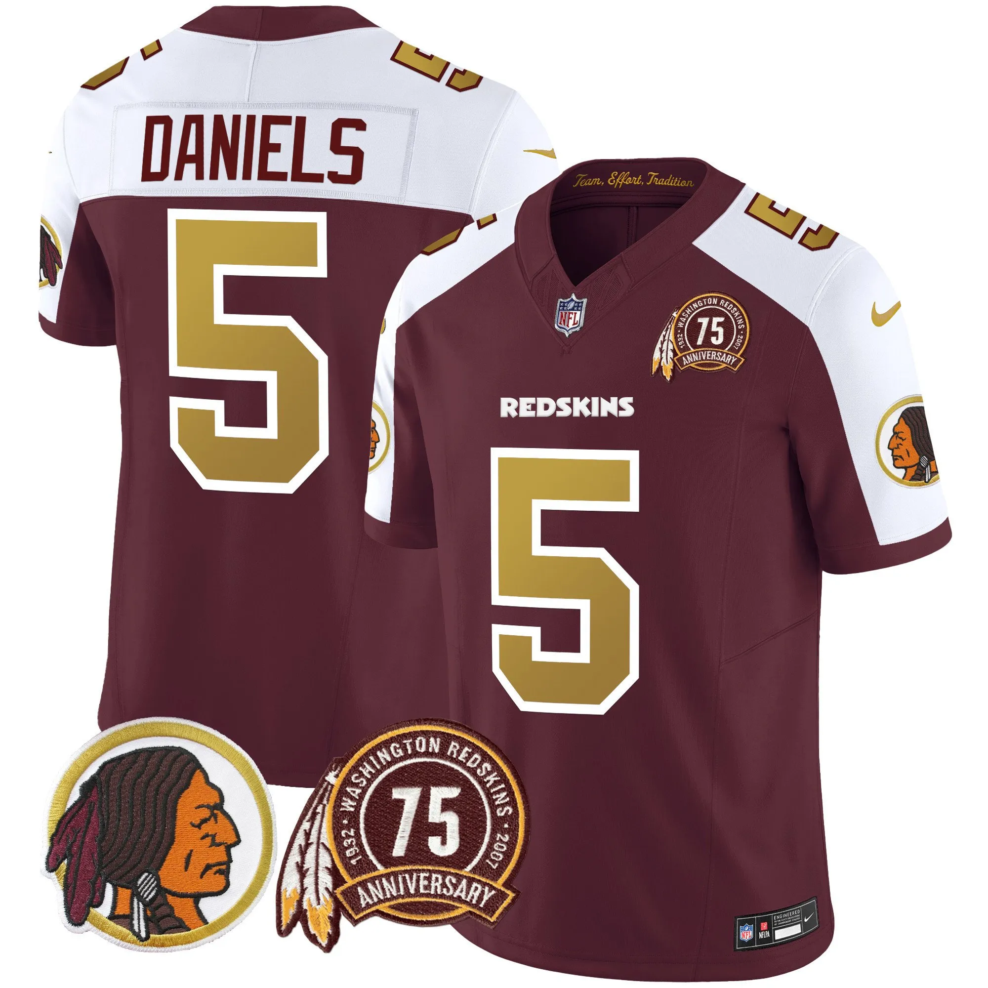 Men's Washington Redskins 75th Patch Throwback Vapor Limited Jersey V2 - All Stitched