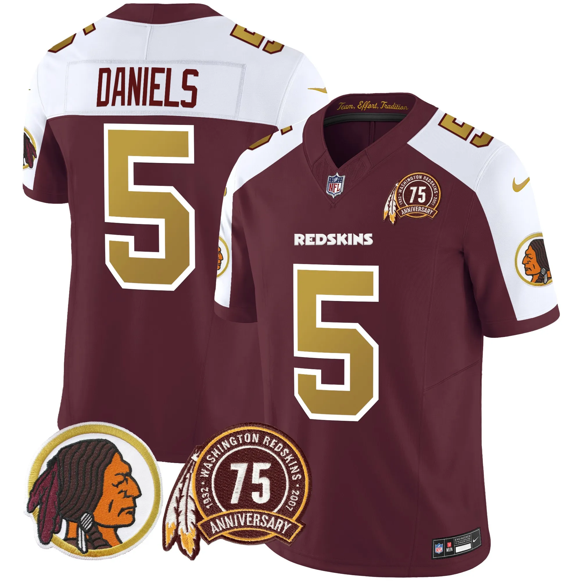 Men's Washington Redskins Throwback 75th Patch Vapor Limited Jersey - All Stitched