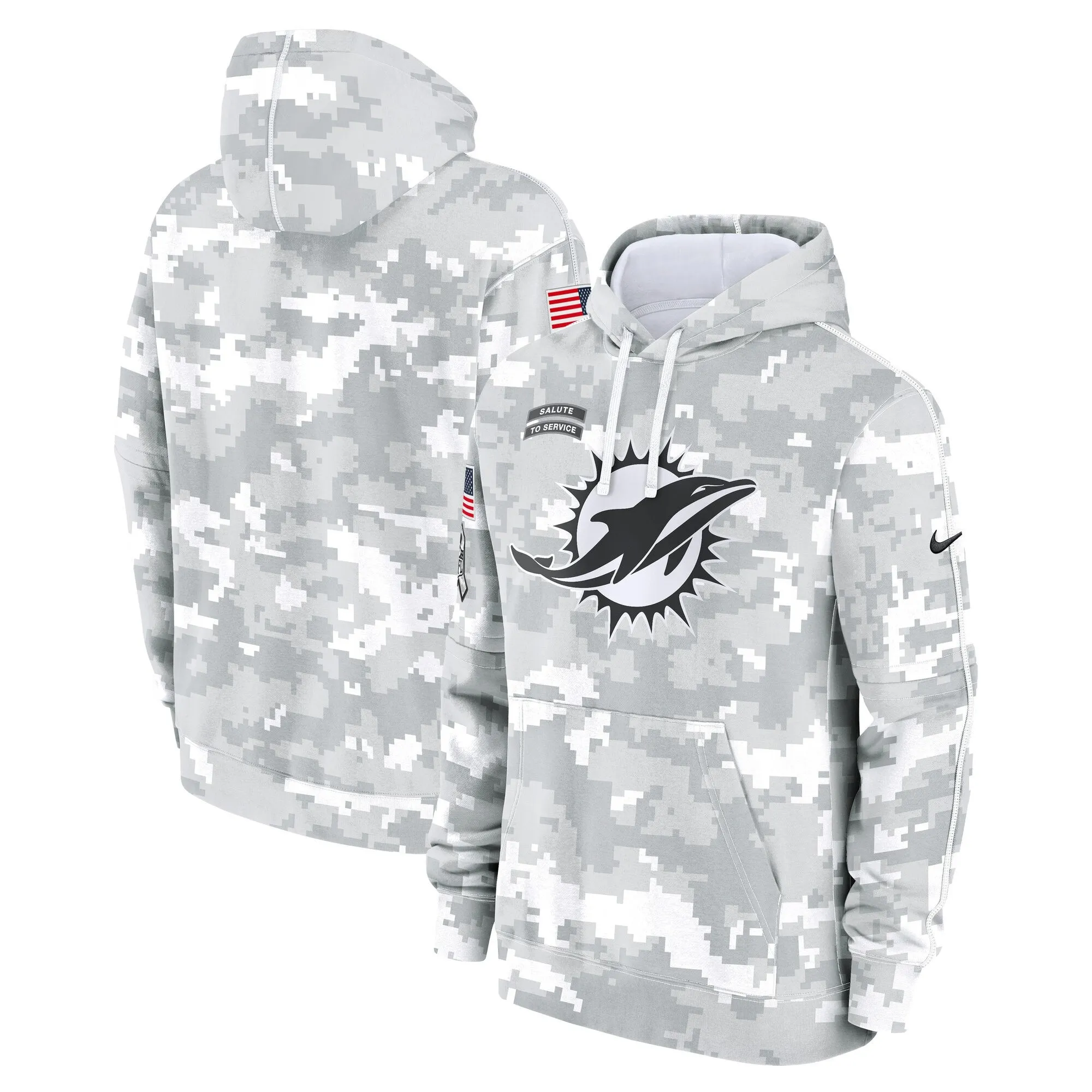 Miami Dolphins 2024 Salute to Service Pullover Hoodie - Arctic Camo - All Stitched