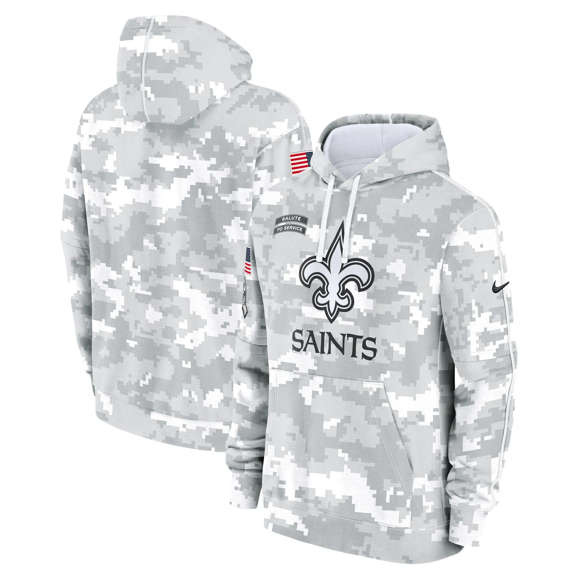 New Orleans Saints 2024 Salute to Service Pullover Hoodie - Arctic Camo - All Stitched
