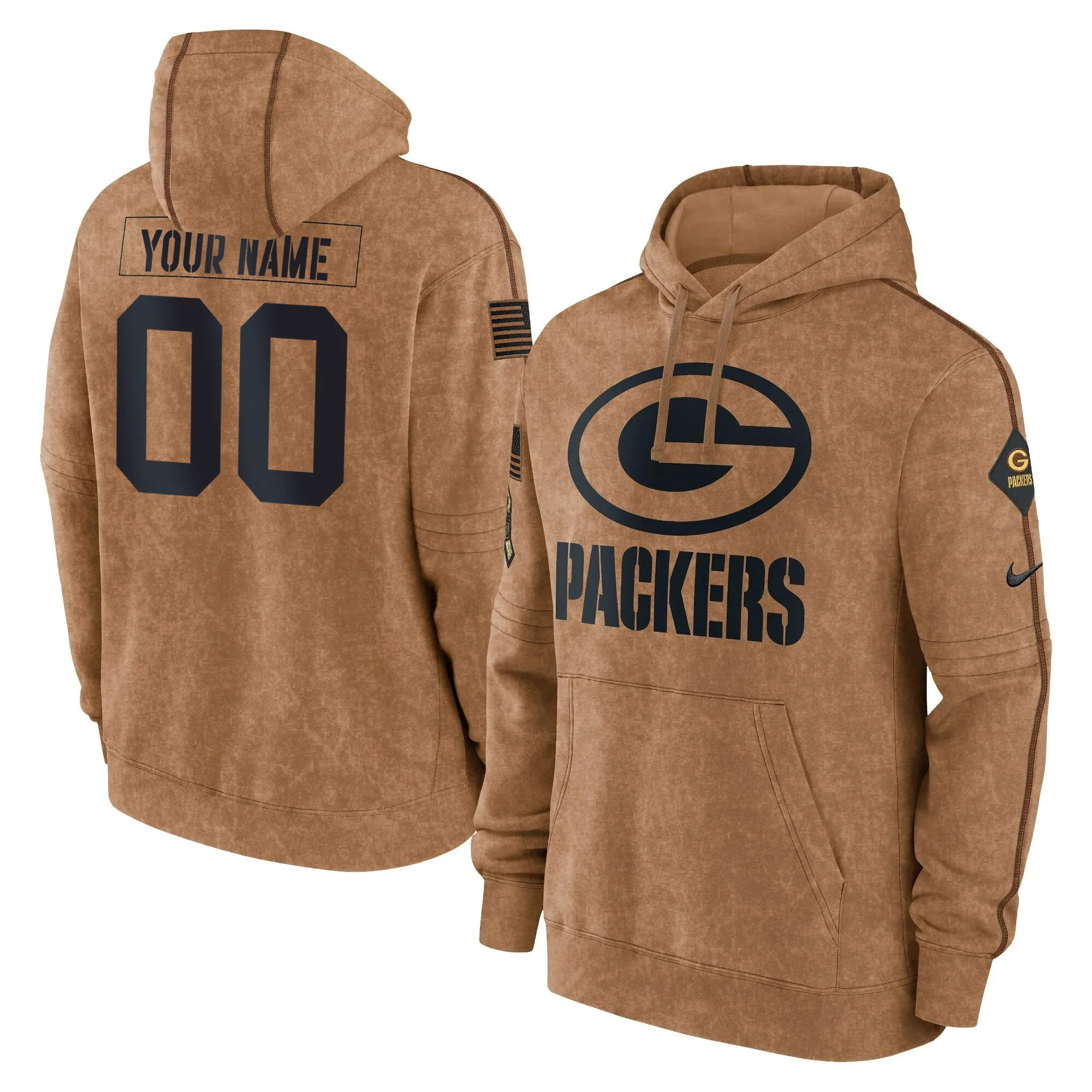 Packers 2023 Salute To Service Brown Custom Hoodie - Stitched