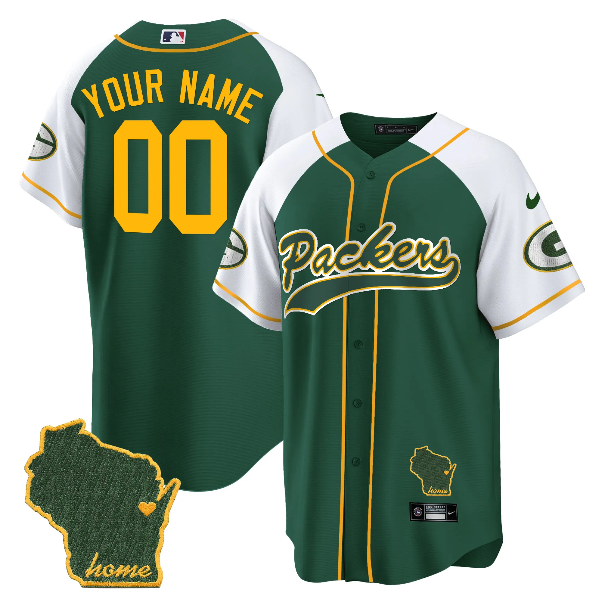 Packers Home Patch Baseball Custom Jersey - All Stitched