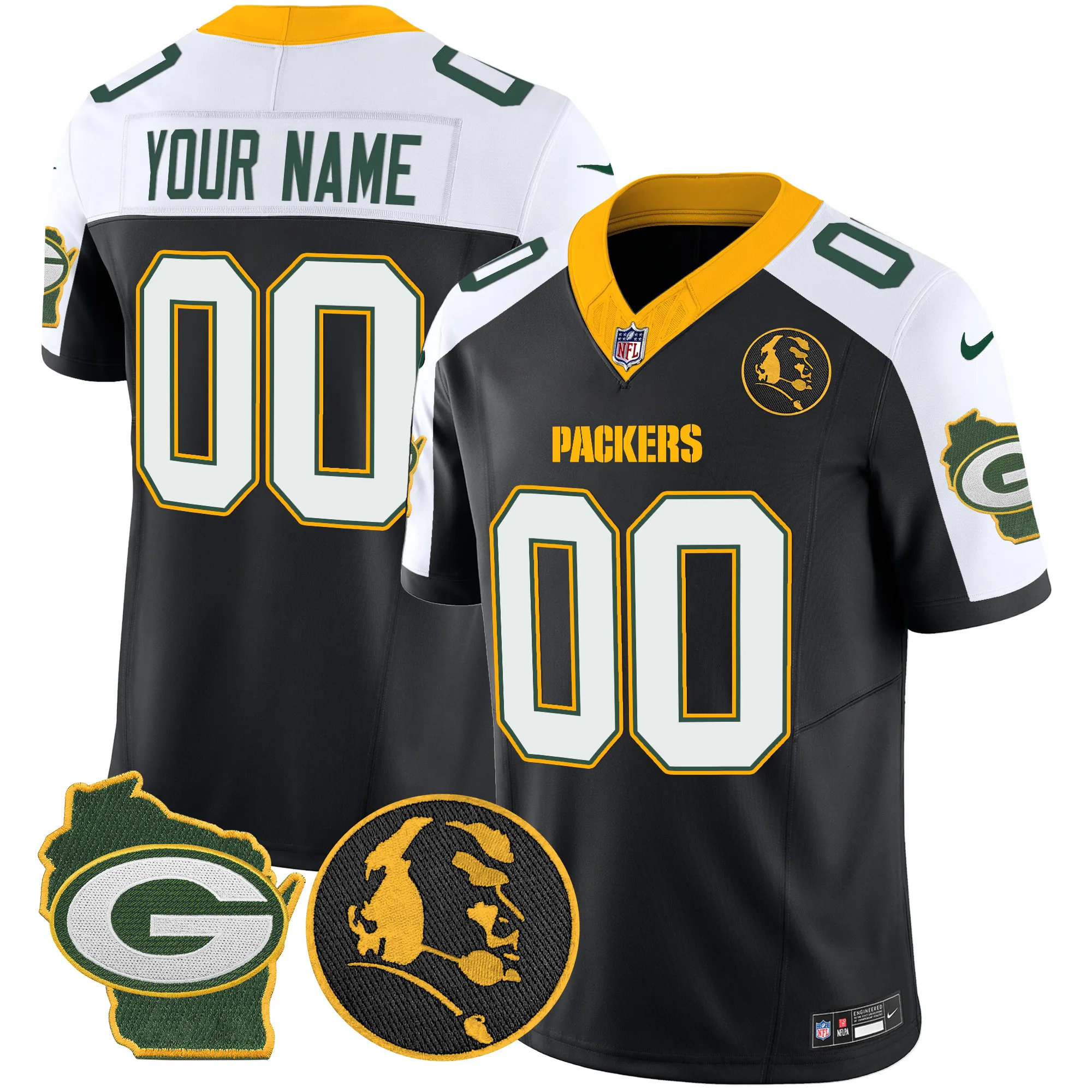 Packers John Madden & Home Patch Vapor Limited Custom Jersey - All Stitched