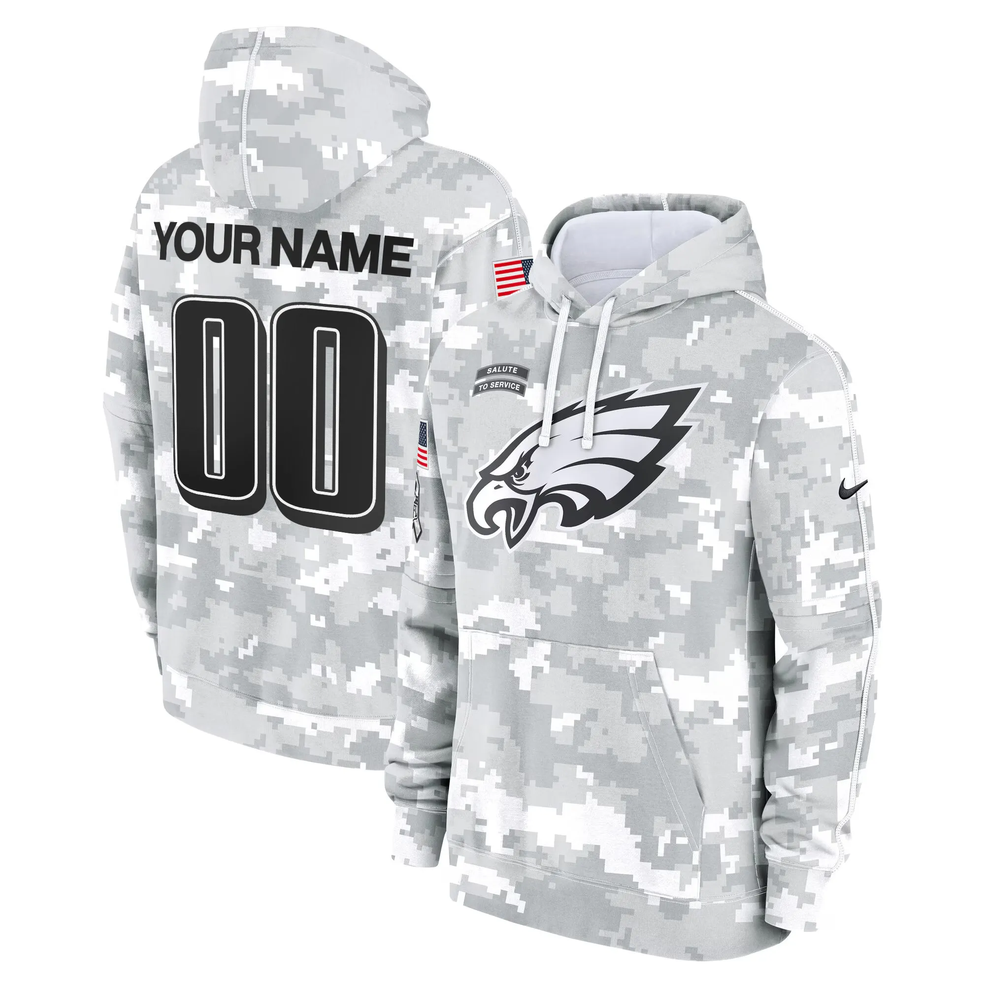 Philadelphia Eagles 2024 Salute to Service Custom Fleece Pullover Hoodie - All stitched