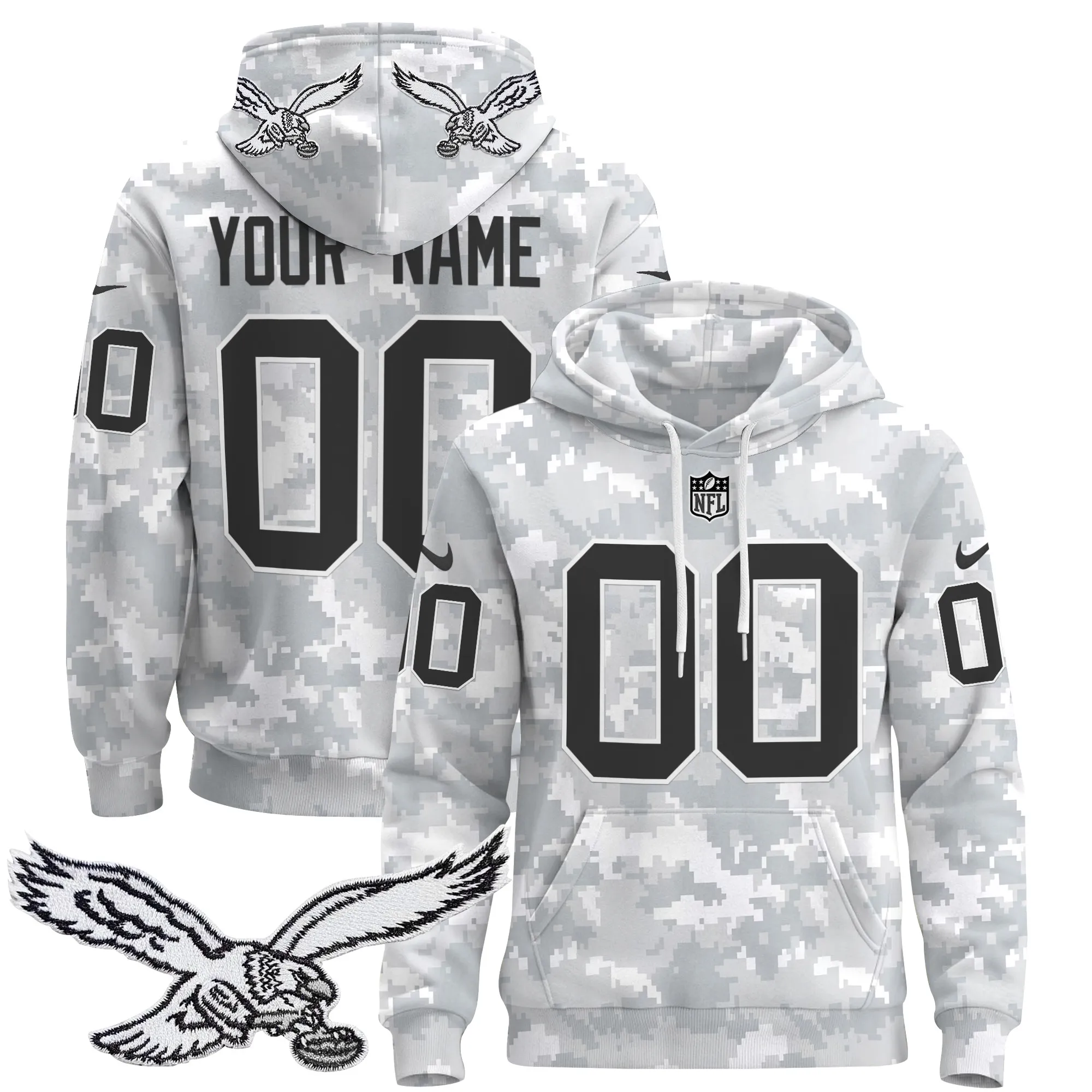 Philadelphia Eagles 2024 Salute to Service Custom Pullover Hoodie - All Stitched