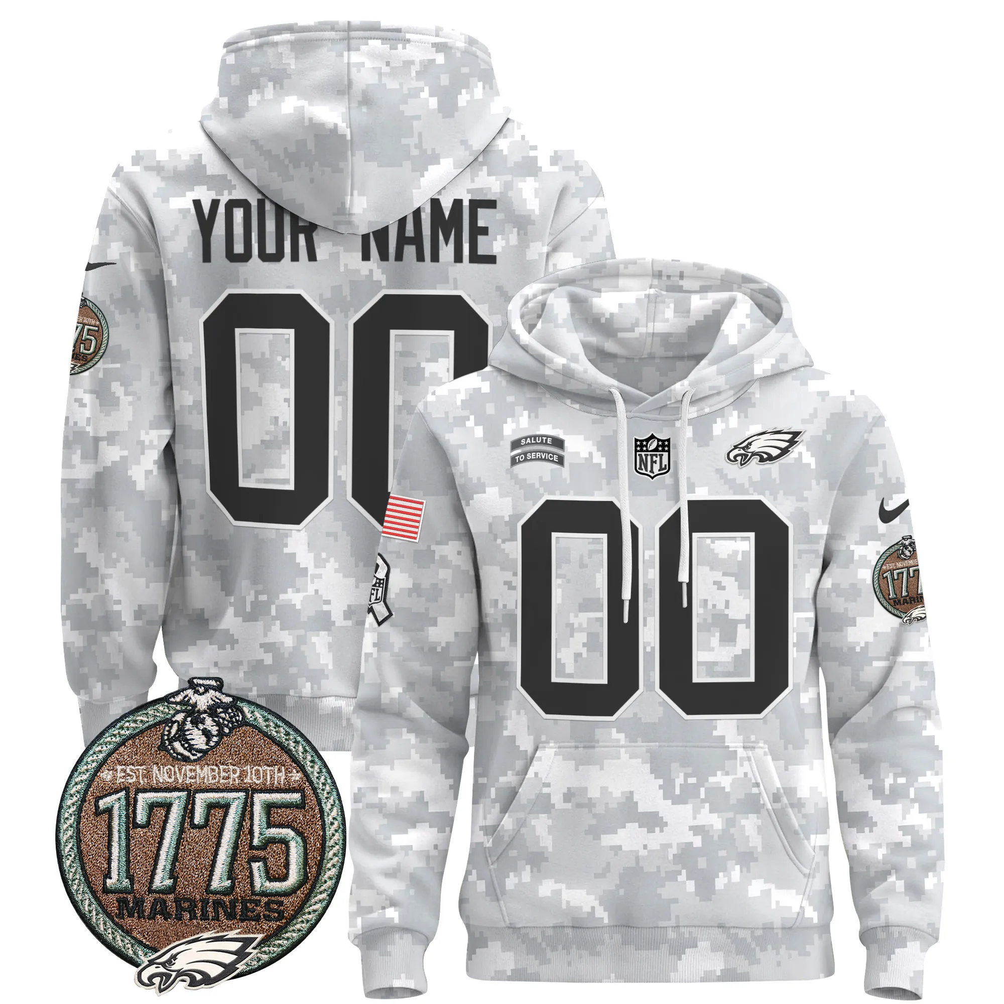 Philadelphia Eagles 2024 Salute to Service Establishment Year Patch Custom Pullover Hoodie - All Stitched