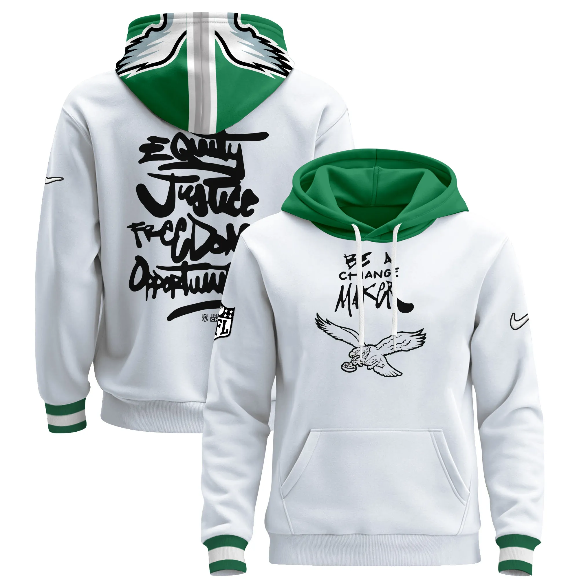 Philadelphia Eagles Be A Change Maker - Equality Justice Freedom Pullover Hoodie