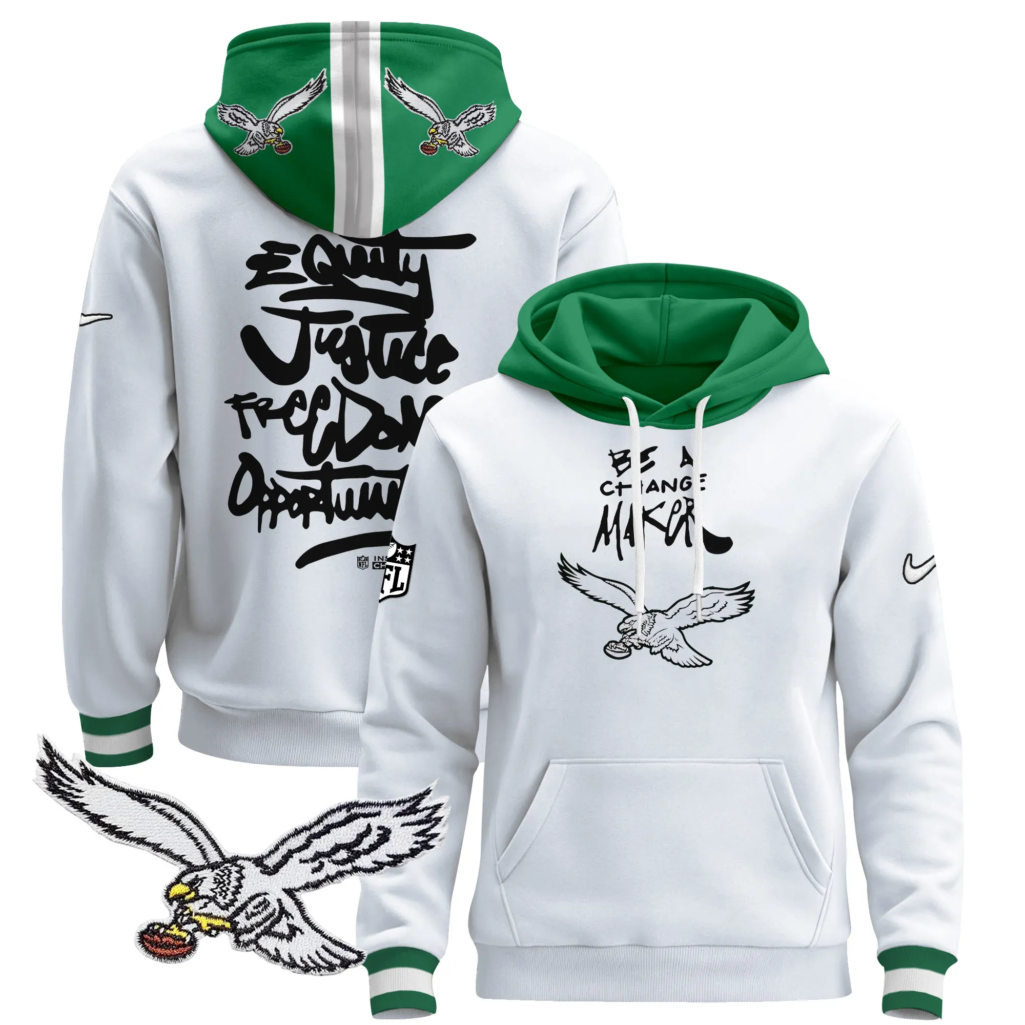 Philadelphia Eagles Be A Change Maker - Equality Justice Freedom Pullover Hoodie V2 - Stitched