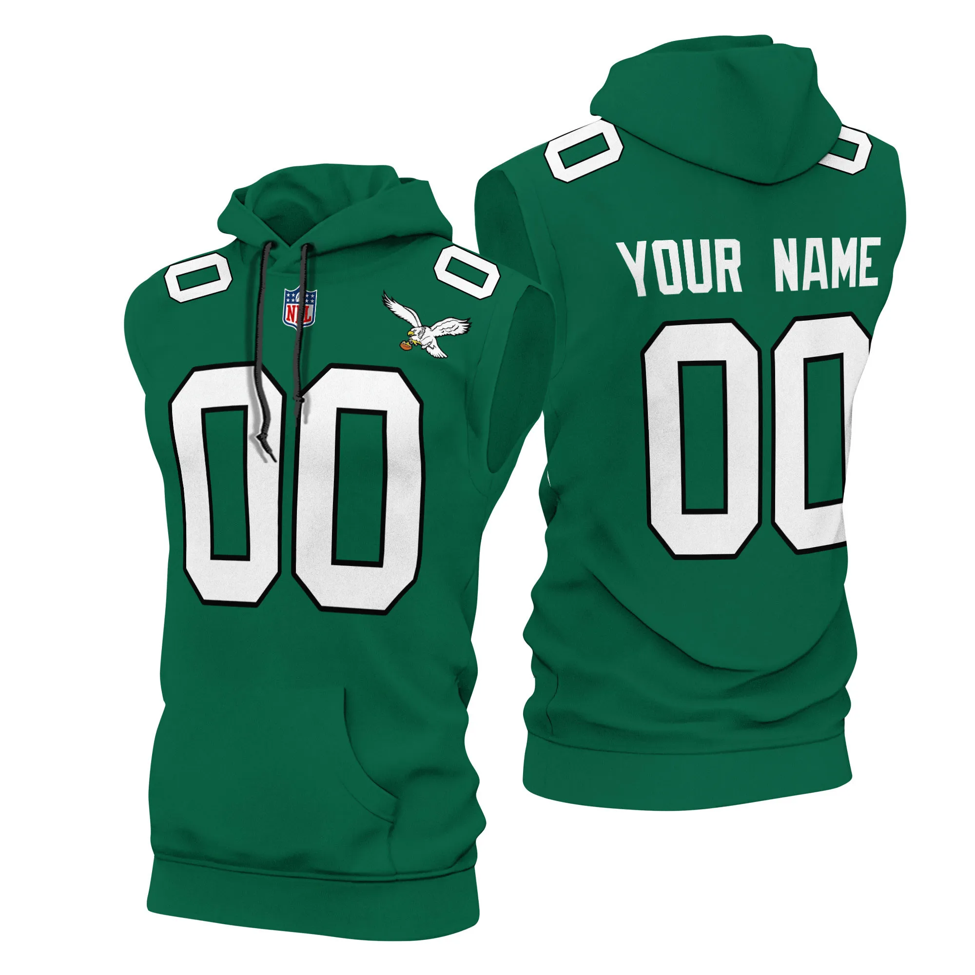 Philadelphia Eagles Kelly Green Custom Sleeveless Hoodie - All Stitched
