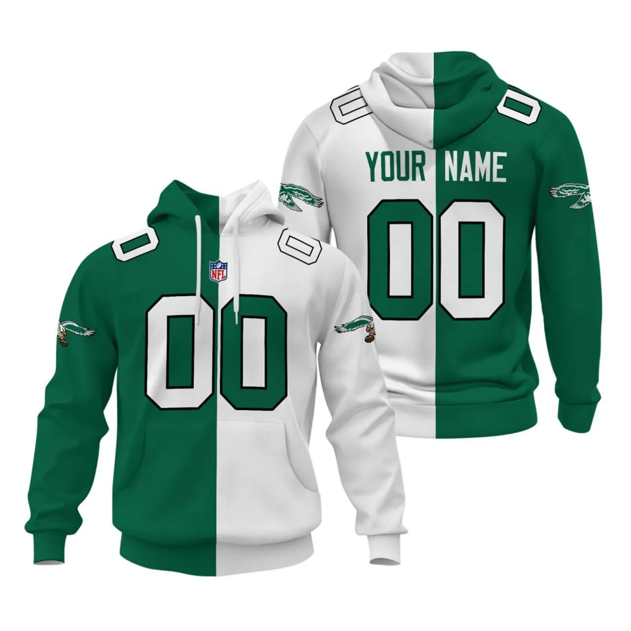 Philadelphia Eagles Kelly Green White Split Custom Hoodie - All Stitched