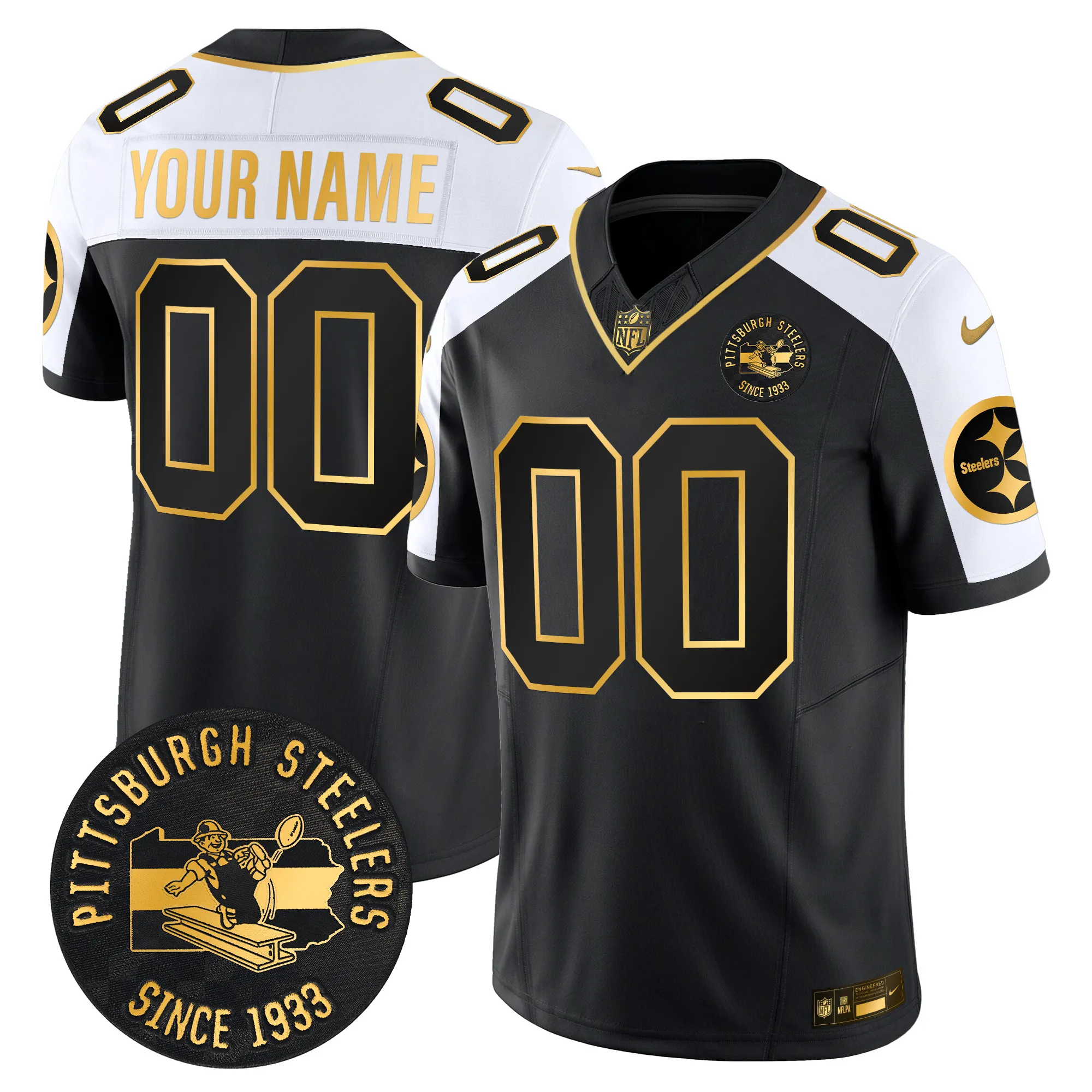 Pittsburgh Steelers Throwback 1933 Patch Gold Vapor Limited Custom Jersey - All Stitched