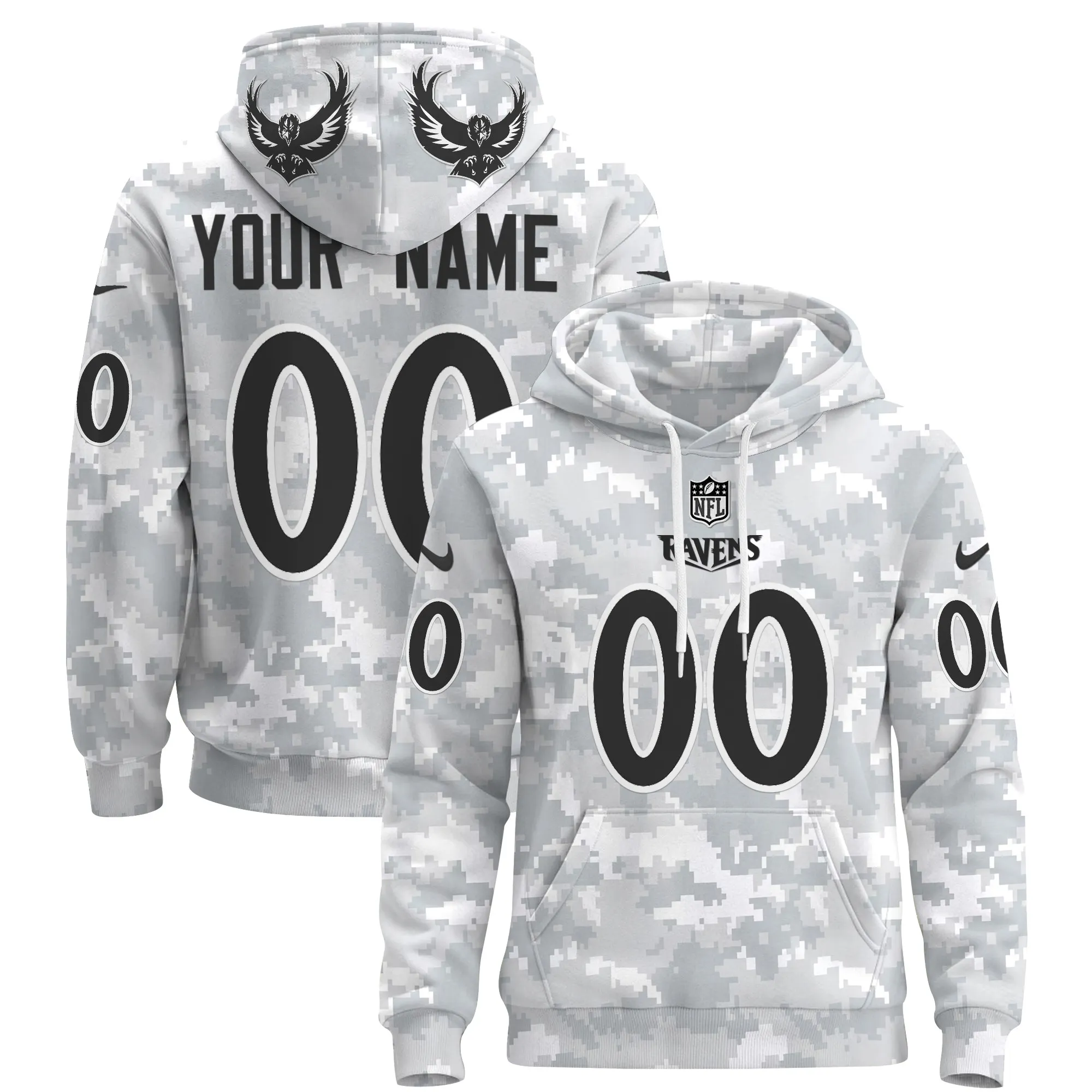 Ravens 2024 Salute to Service Custom Pullover Hoodie - All Stitched