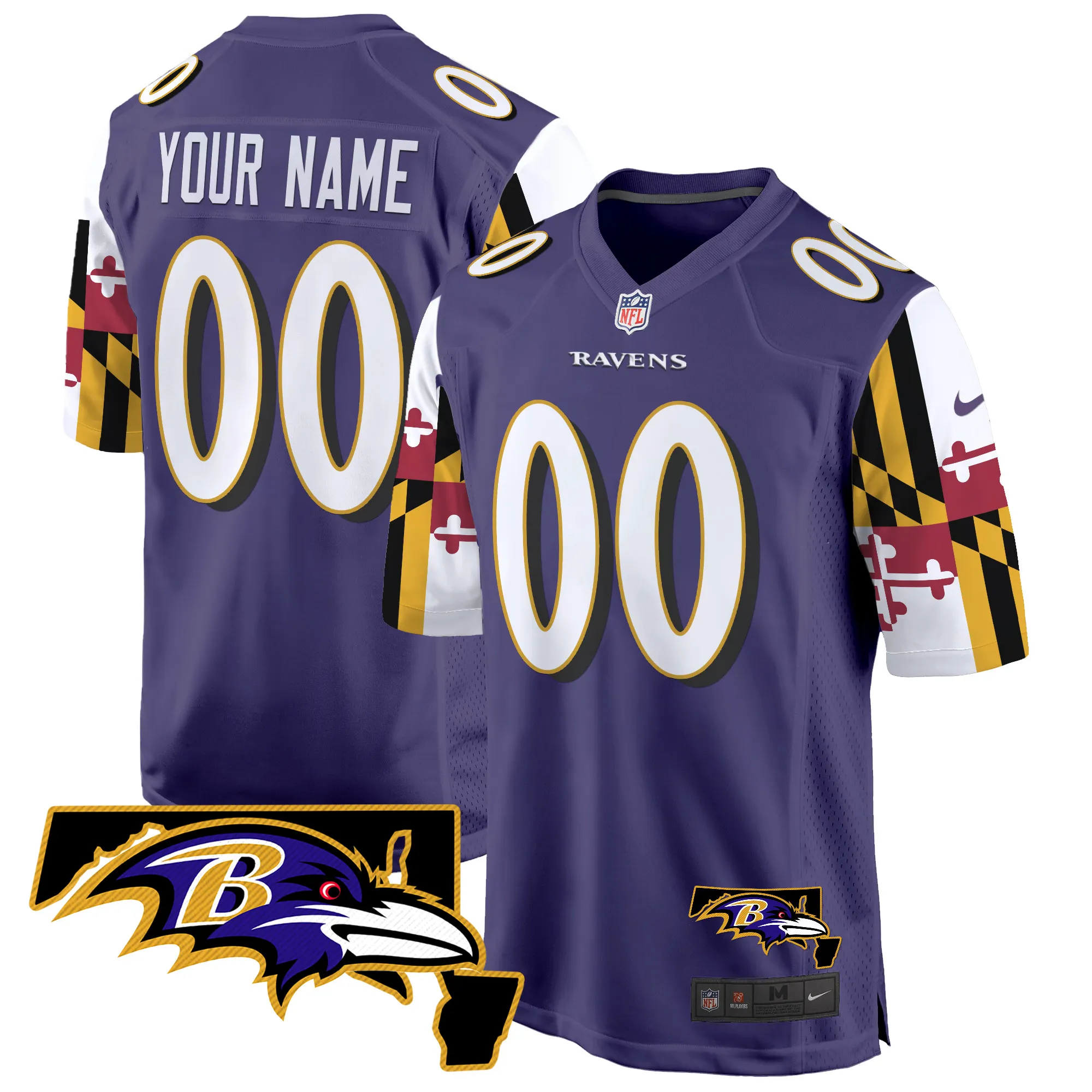 Ravens Maryland Flag Game Custom Jersey - All Stitched