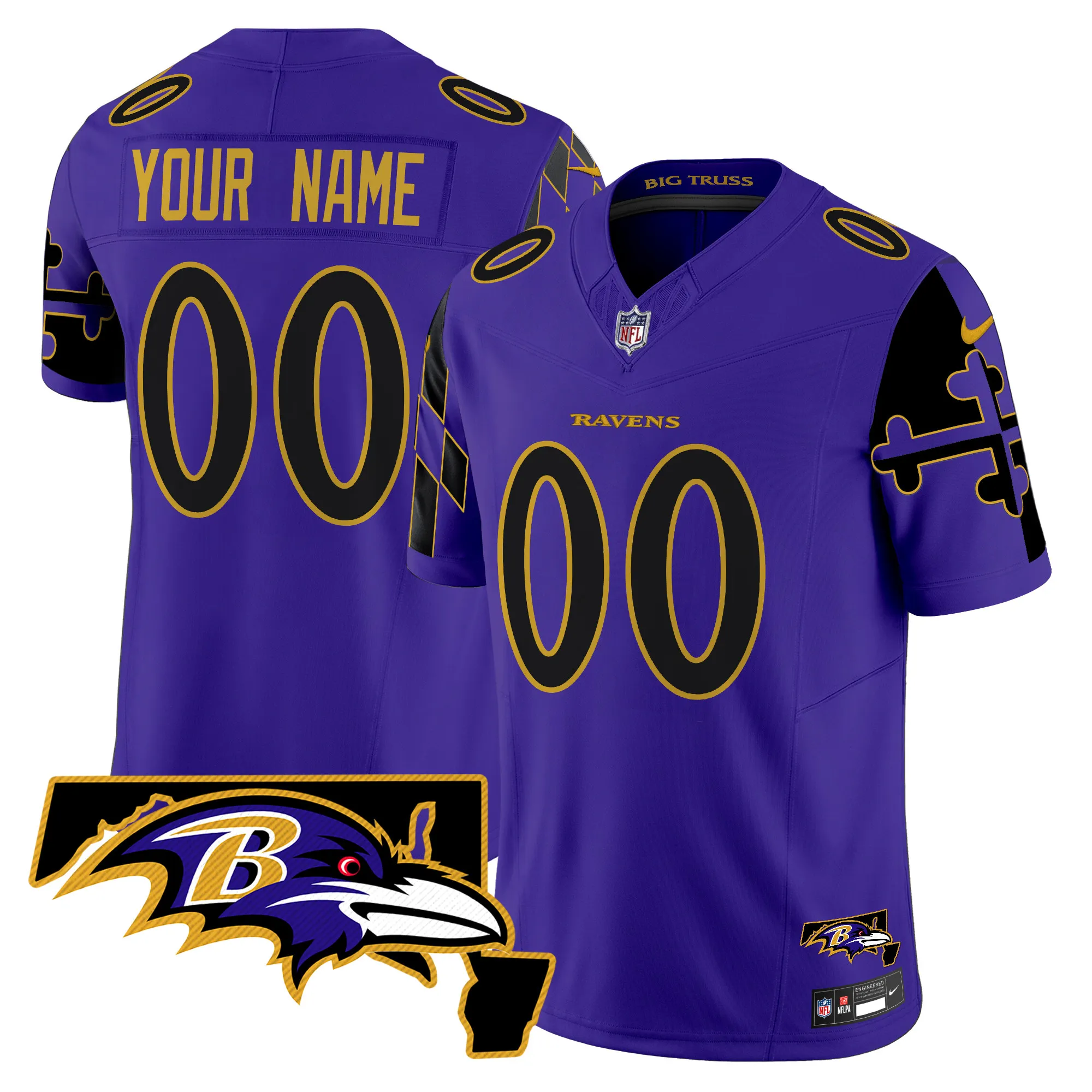 Ravens Maryland Flag Map Patch Vapor Limited Custom Jersey - All Stitched