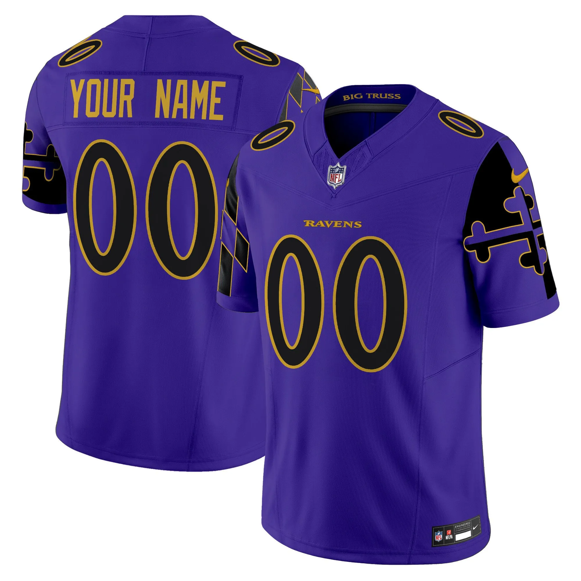 Ravens Maryland Flag Vapor Limited Custom Jersey - All Stitched