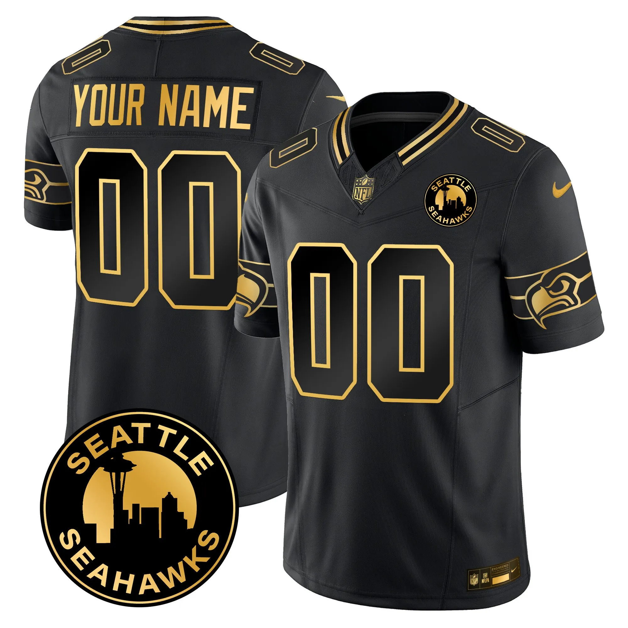 Seahawks 2024 Seattle City Patch Gold Vapor Limited Custom Jersey - All Stitched
