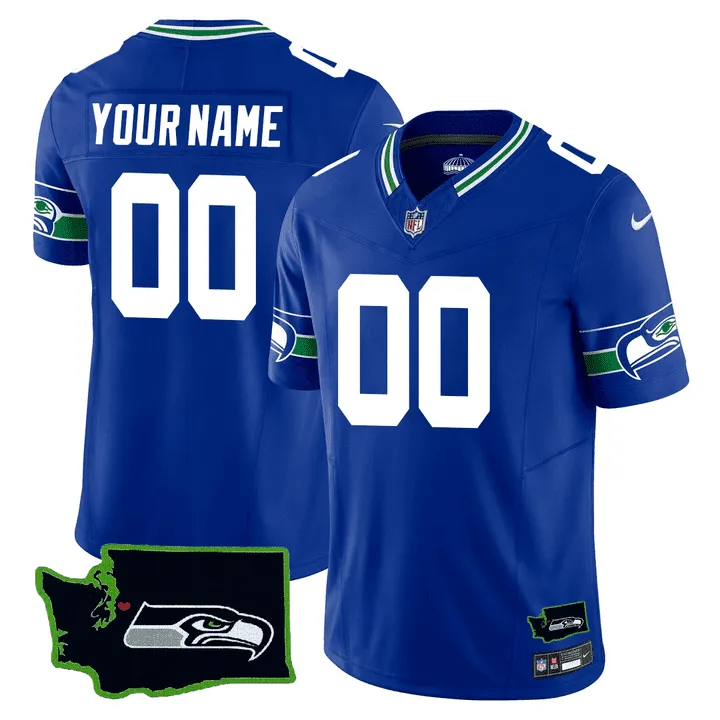 Seattle Seahawks Washington Seahawks Patch Throwback Custom Jersey - All Stitched