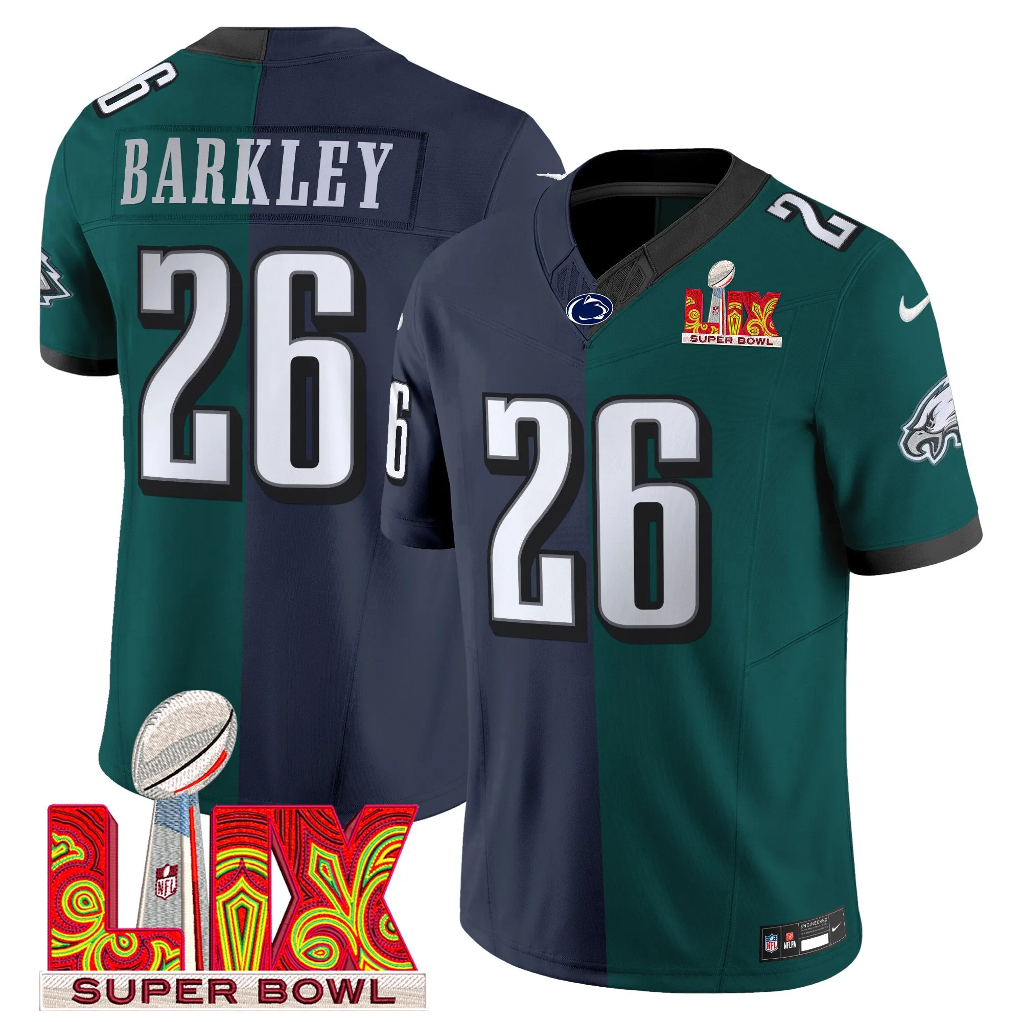 Split Eagles Midnight Green Super Bowl LIX & College Football Vapor Limited Jersey V2 - All Stitched