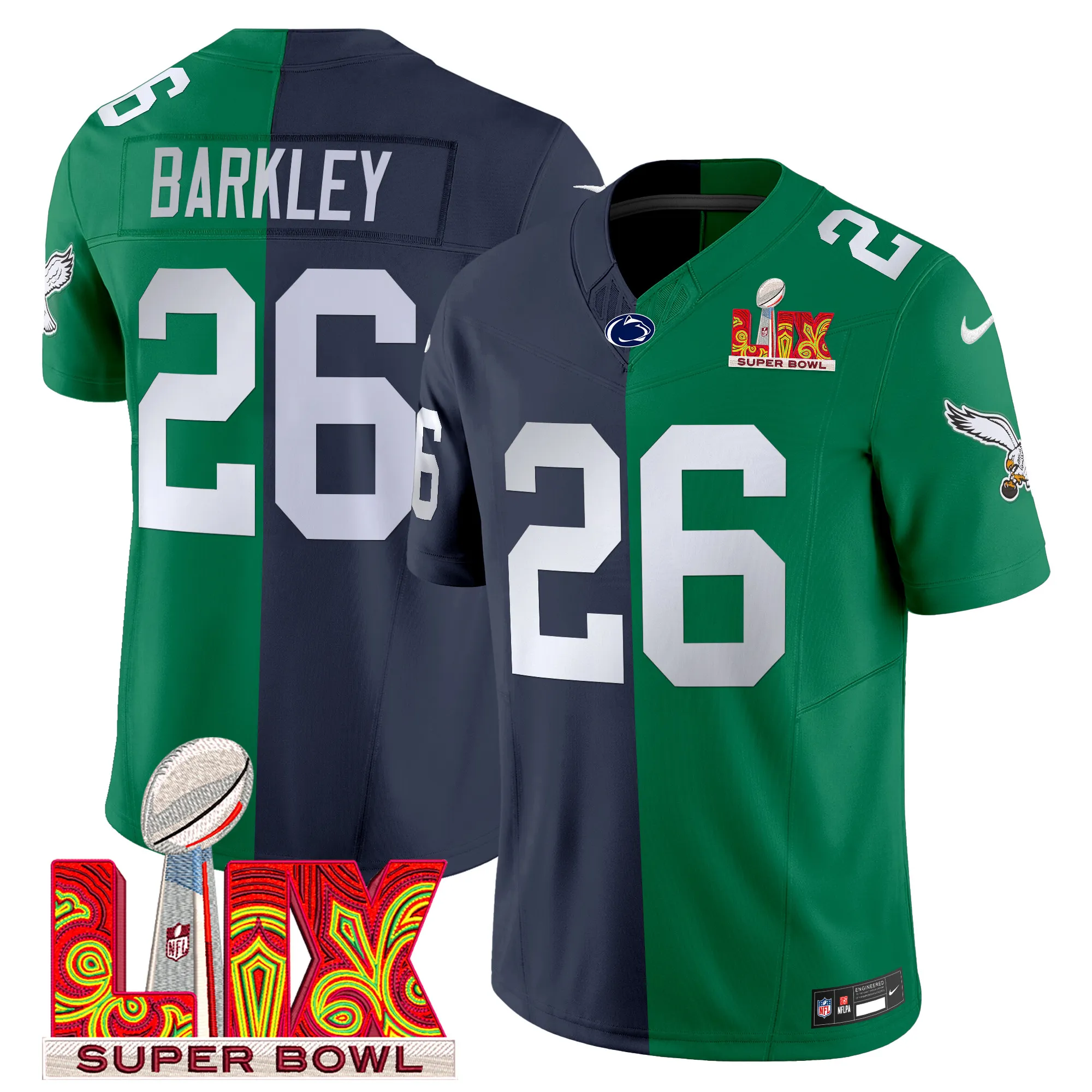 Split Eagles Super Bowl LIX & College Football Vapor Limited Jersey - All Stitched