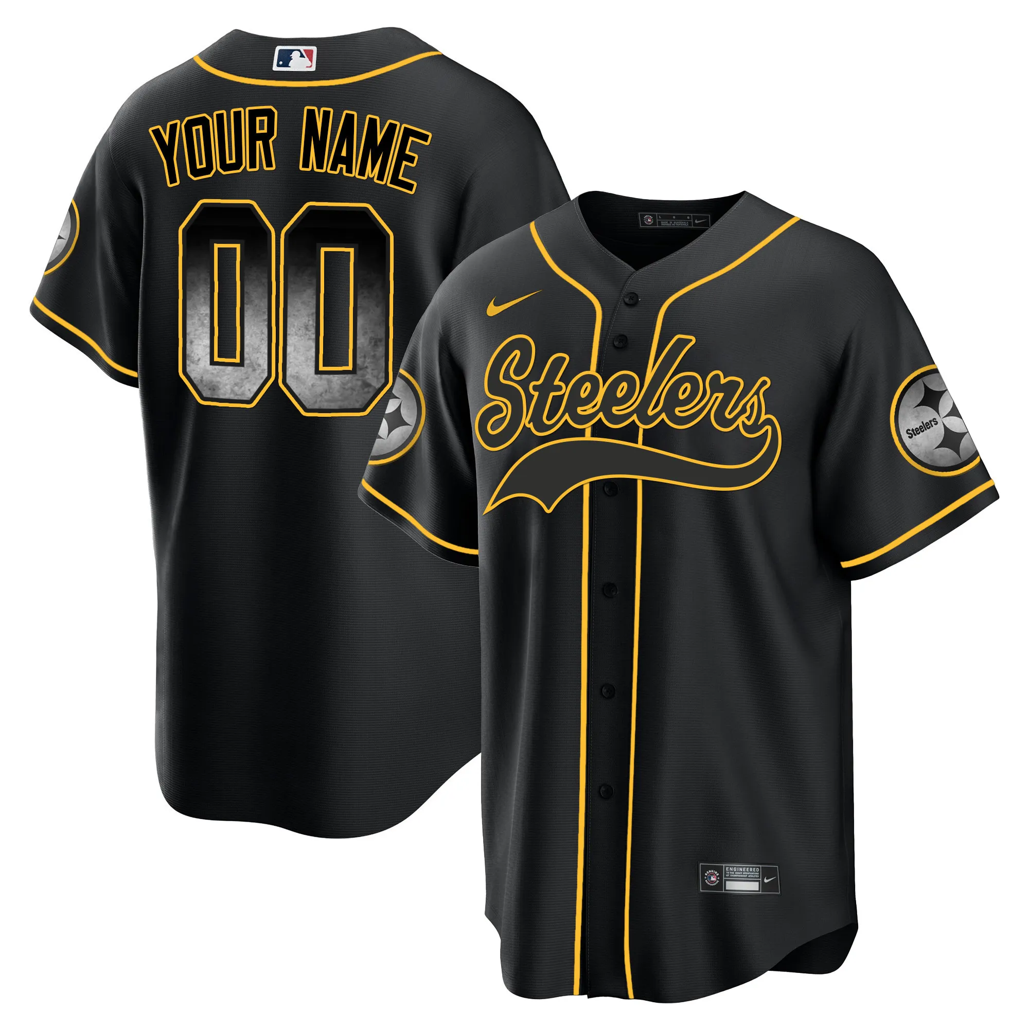 Steelers Arch Smoke Baseball Custom Jersey - All Stitched
