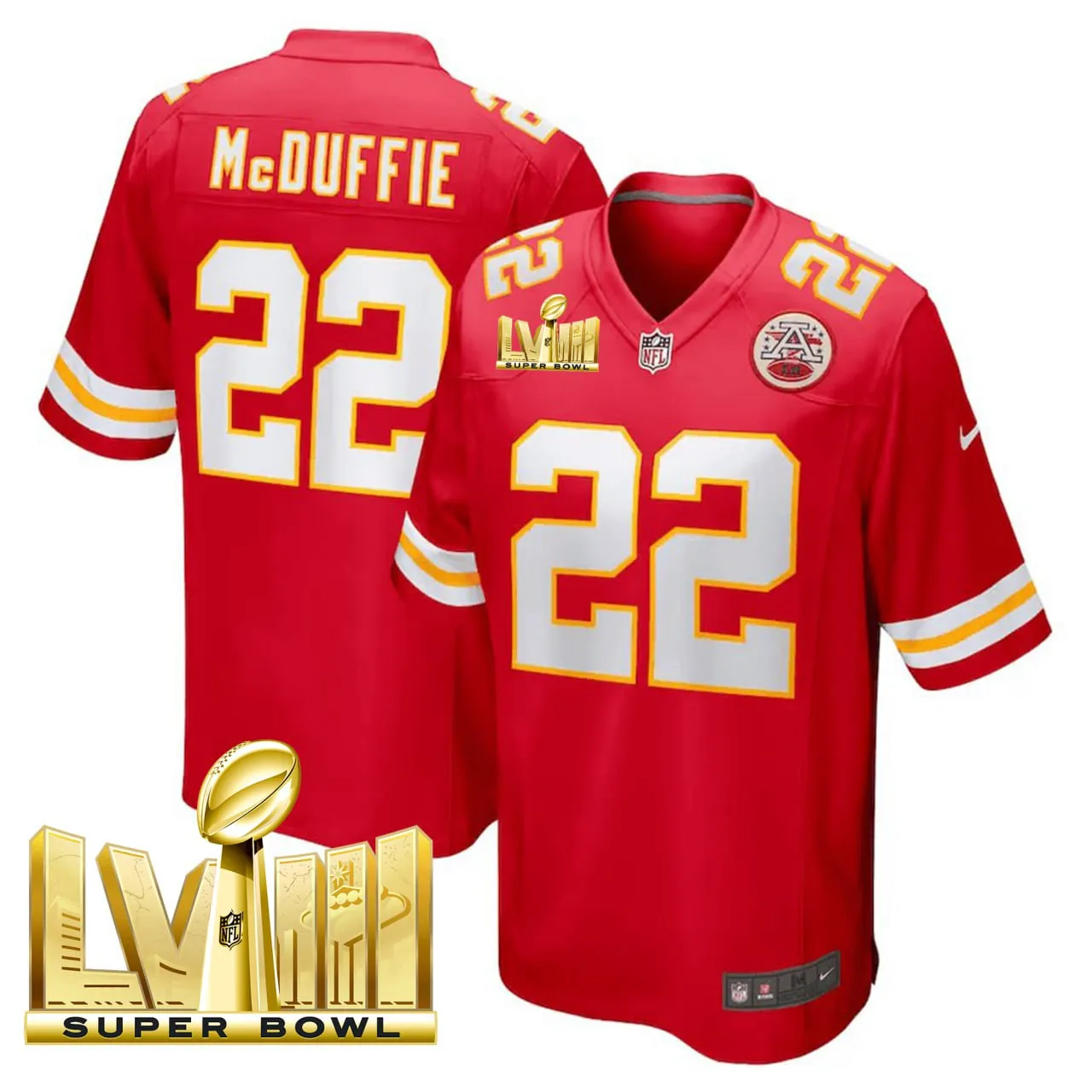 Trent McDuffie Kansas City Chiefs Super Bowl LVIII Patch Red Jersey - All Stitched