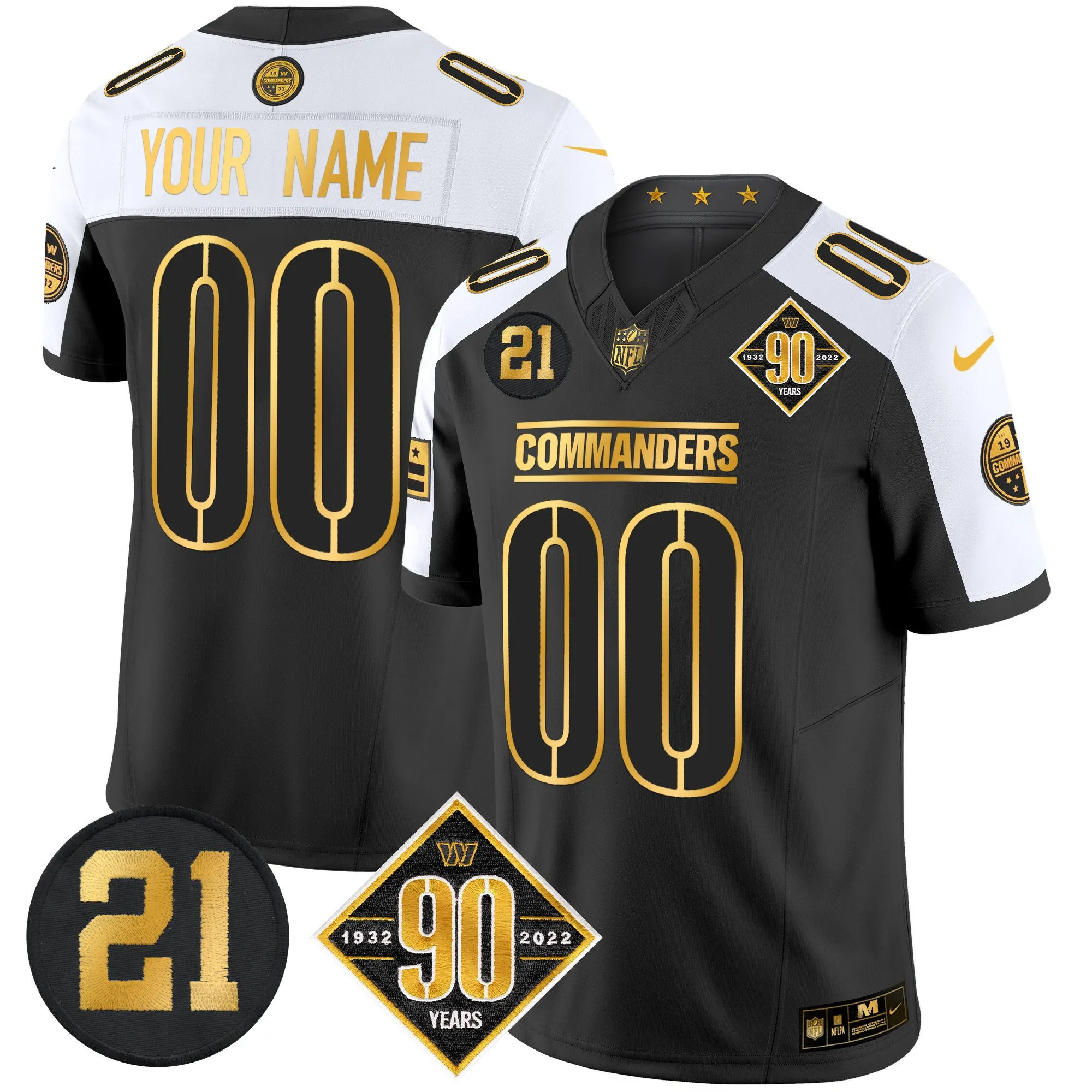Washington Commanders 90th & Sean Taylor Patch Gold Vapor Limited Custom Jersey - All Stitched