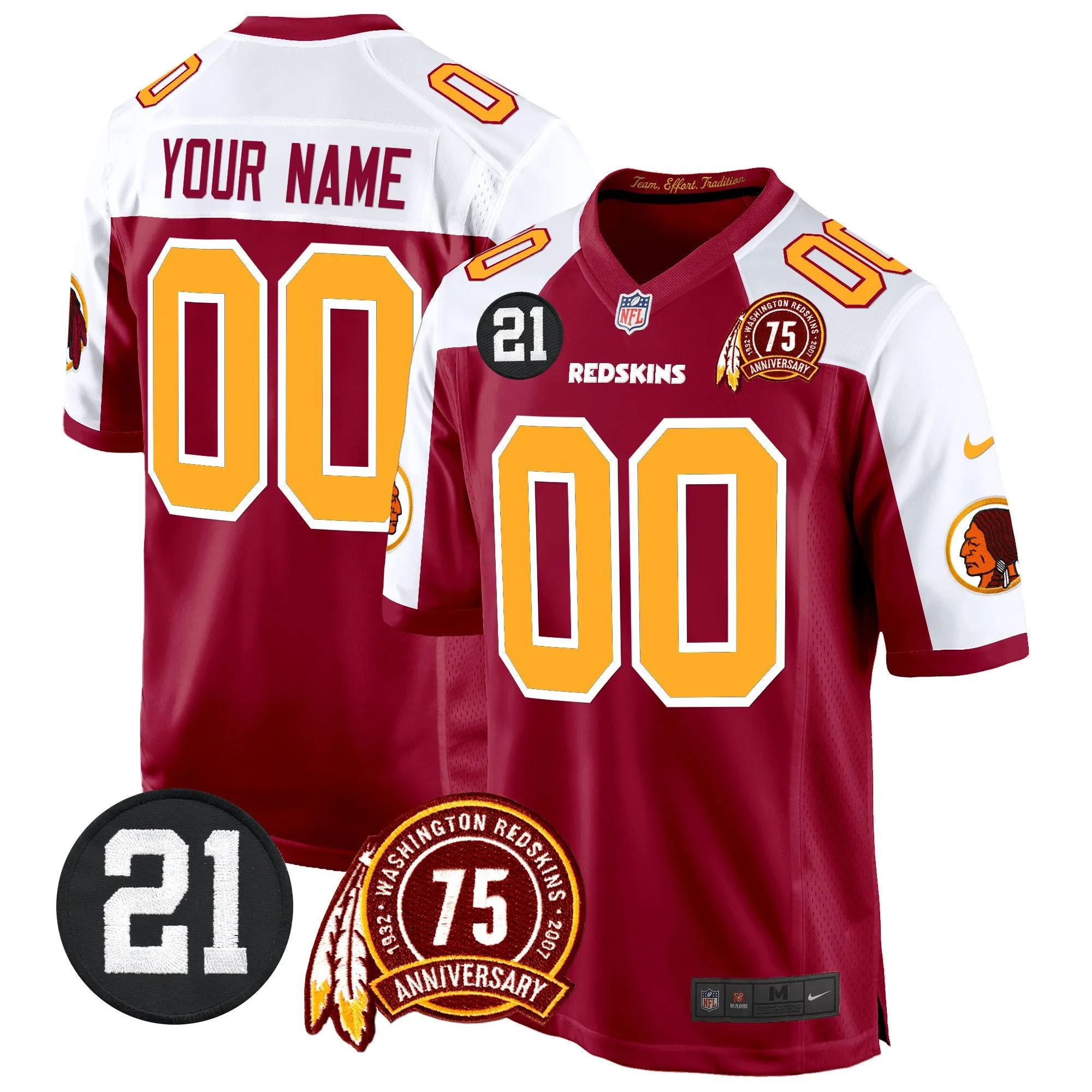 Washington Redskins 75th & Sean Taylor Patch Game Custom Jersey - All Stitched